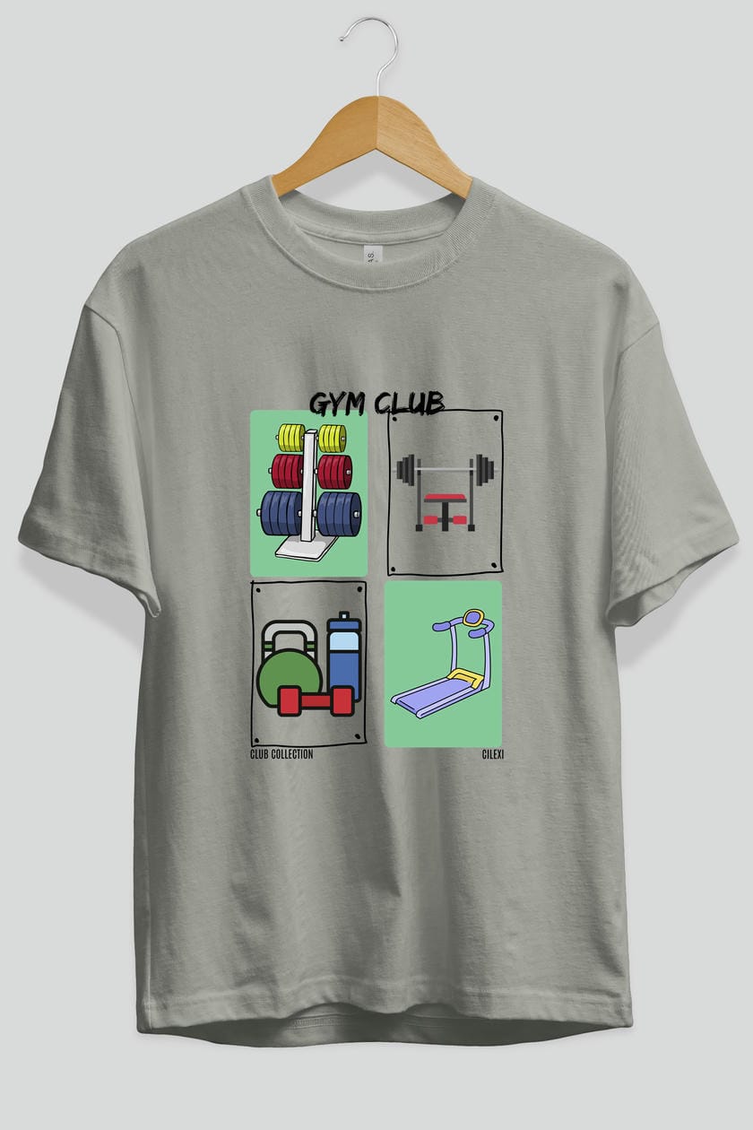 Gym Club ön Baskılı Oversize t-shirt Erkek Kadın %100 Pamuk Bisiklet Yaka tişort