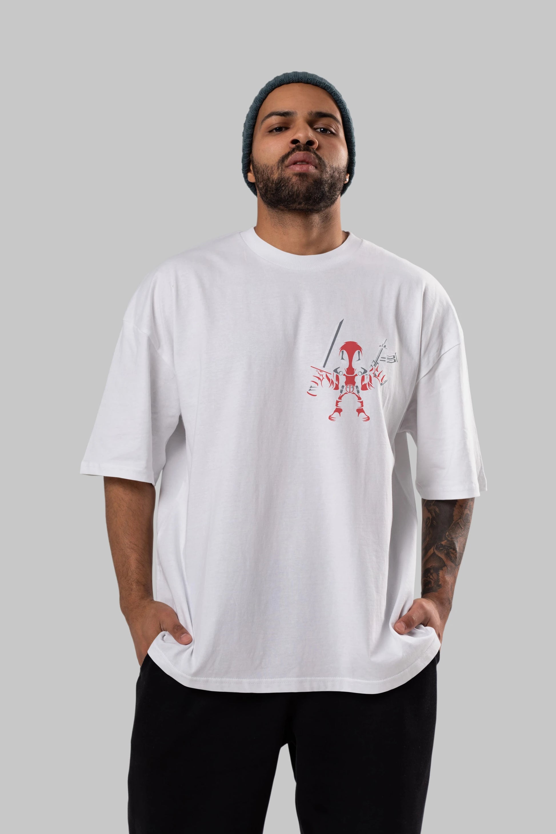 Deadpool (11) Ön Sol Baskılı Oversize t-shirt Erkek Kadın Unisex %100 Pamuk Bisiklet Yaka tişort