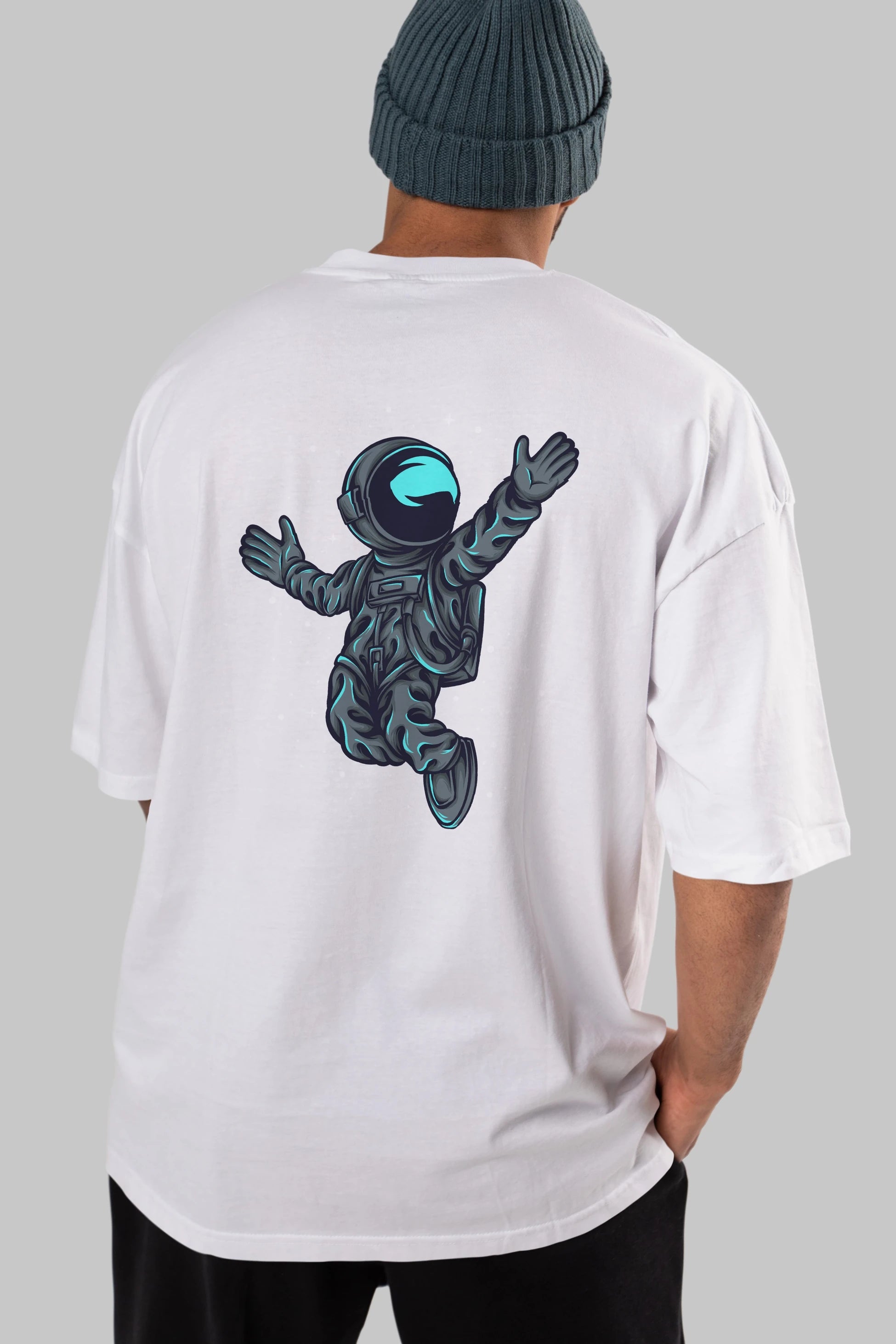 Happy Astronaut Arka Baskılı Oversize t-shirt Erkek Kadın Unisex