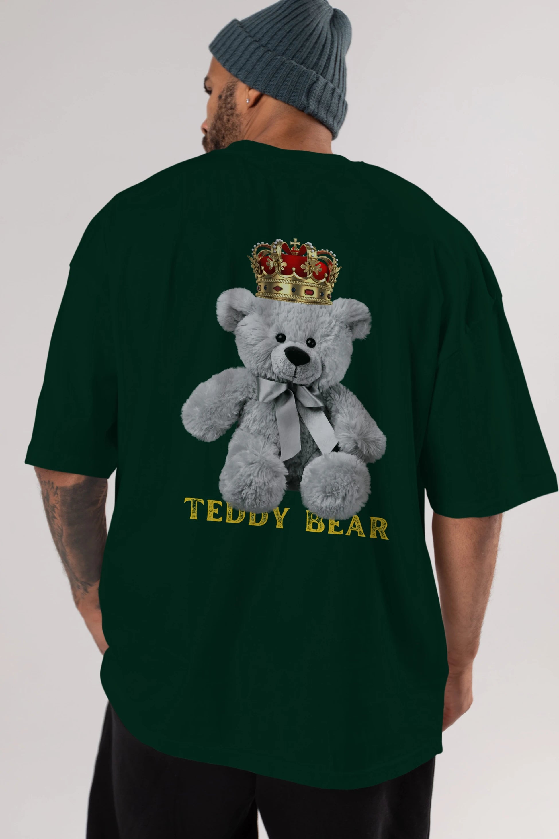 Teddy Bear Arka Baskılı Oversize t-shirt Erkek Kadın Unisex %100 Pamuk