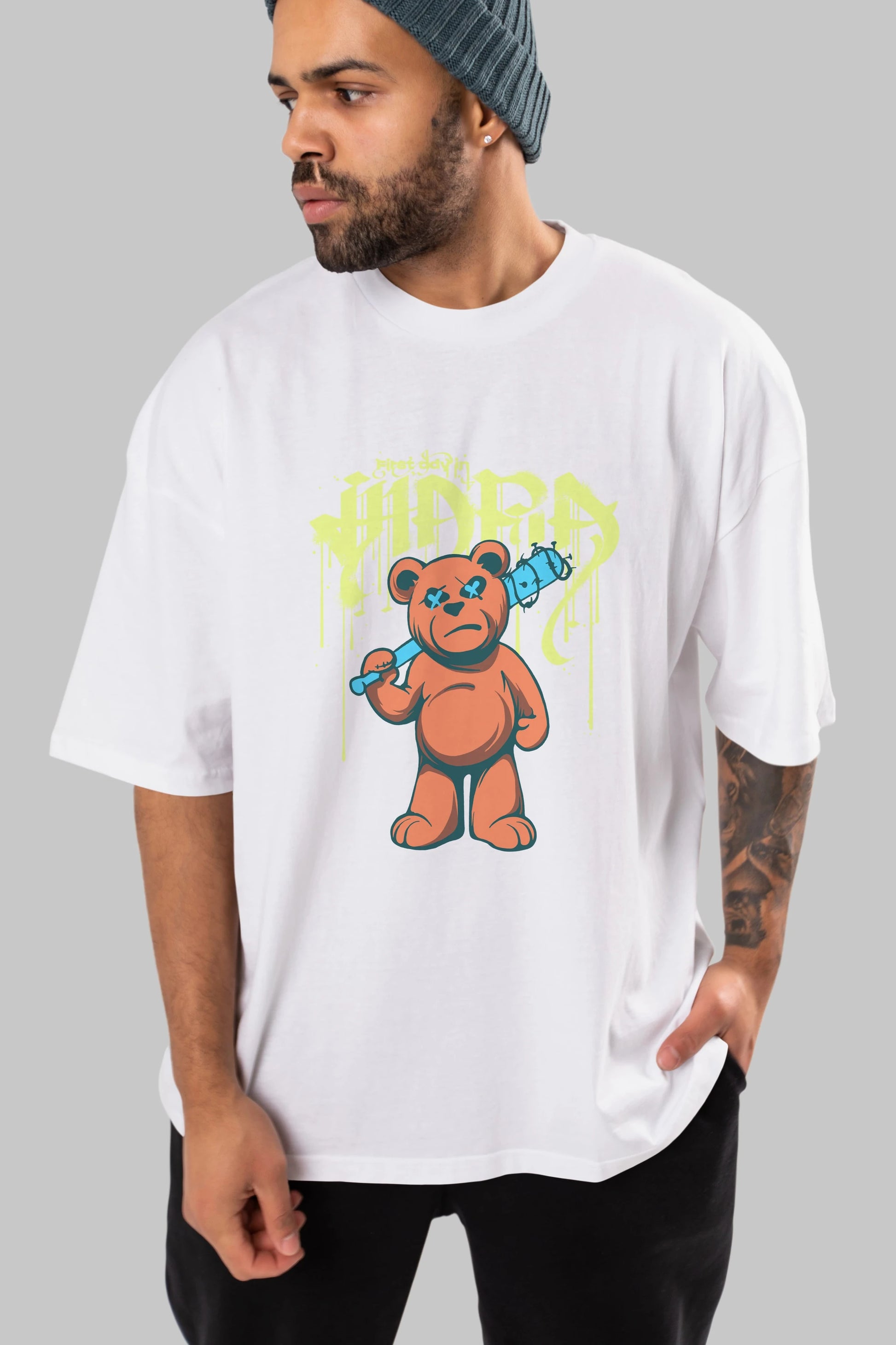 Hidra Bear Ön Baskılı Oversize t-shirt Erkek Kadın Unisex