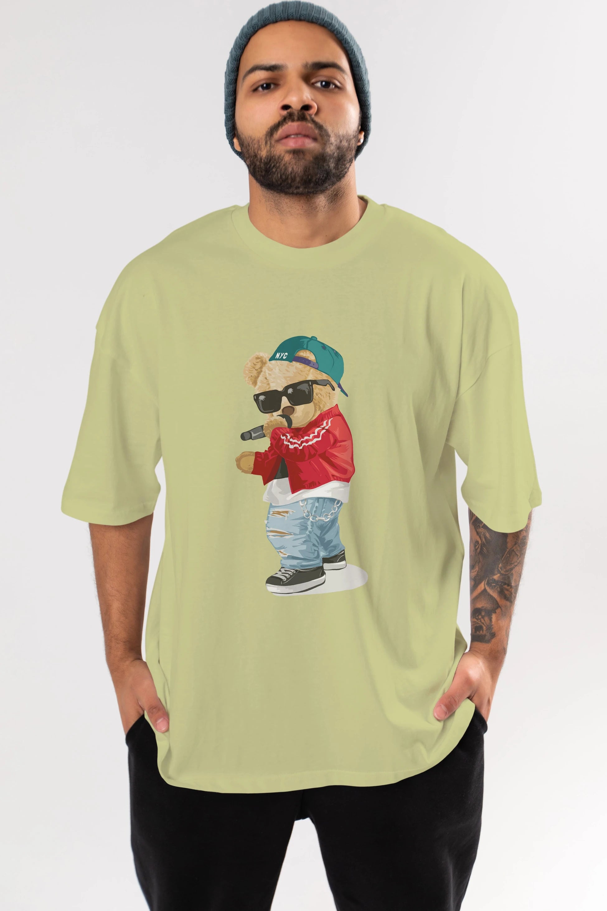 Teddy Bear Şarkıcı Ön Baskılı Oversize t-shirt Erkek Kadın Unisex %100 Pamuk