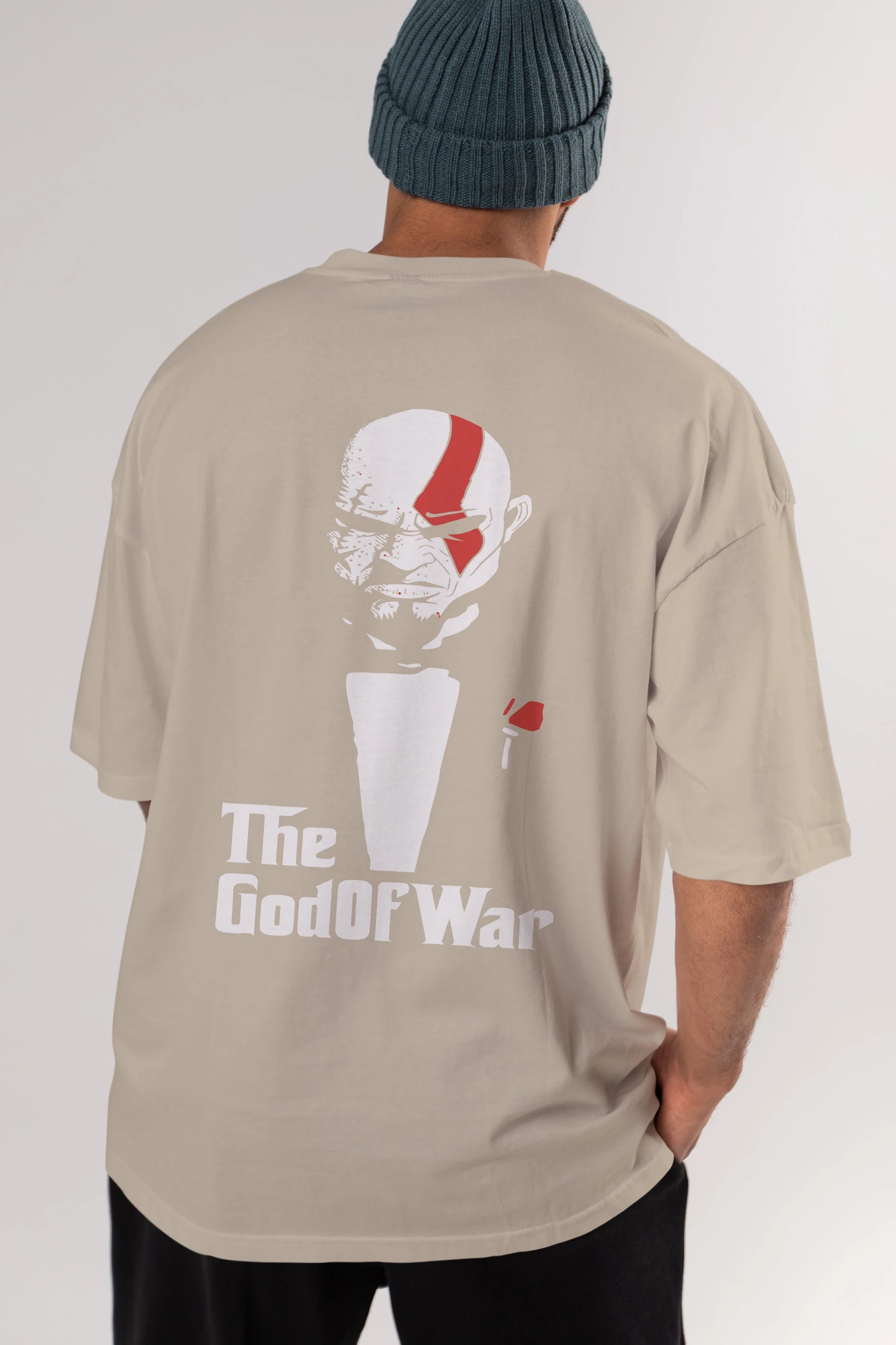 The God of War Arka Baskılı Oversize t-shirt Erkek Kadın Unisex %100 Pamuk Bisiklet Yaka tişort