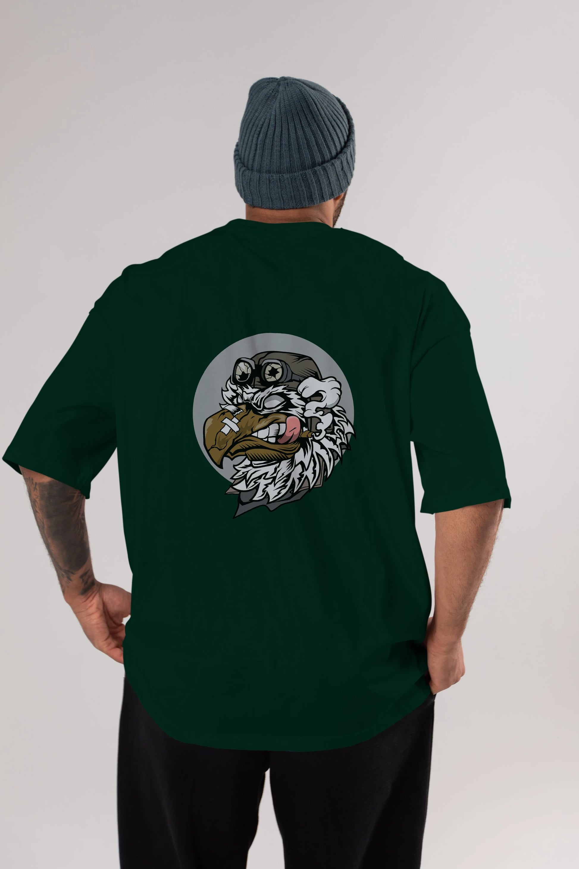 Bird Pilot Arka Baskılı Oversize t-shirt Erkek Kadın Unisex %100 Pamuk tişort