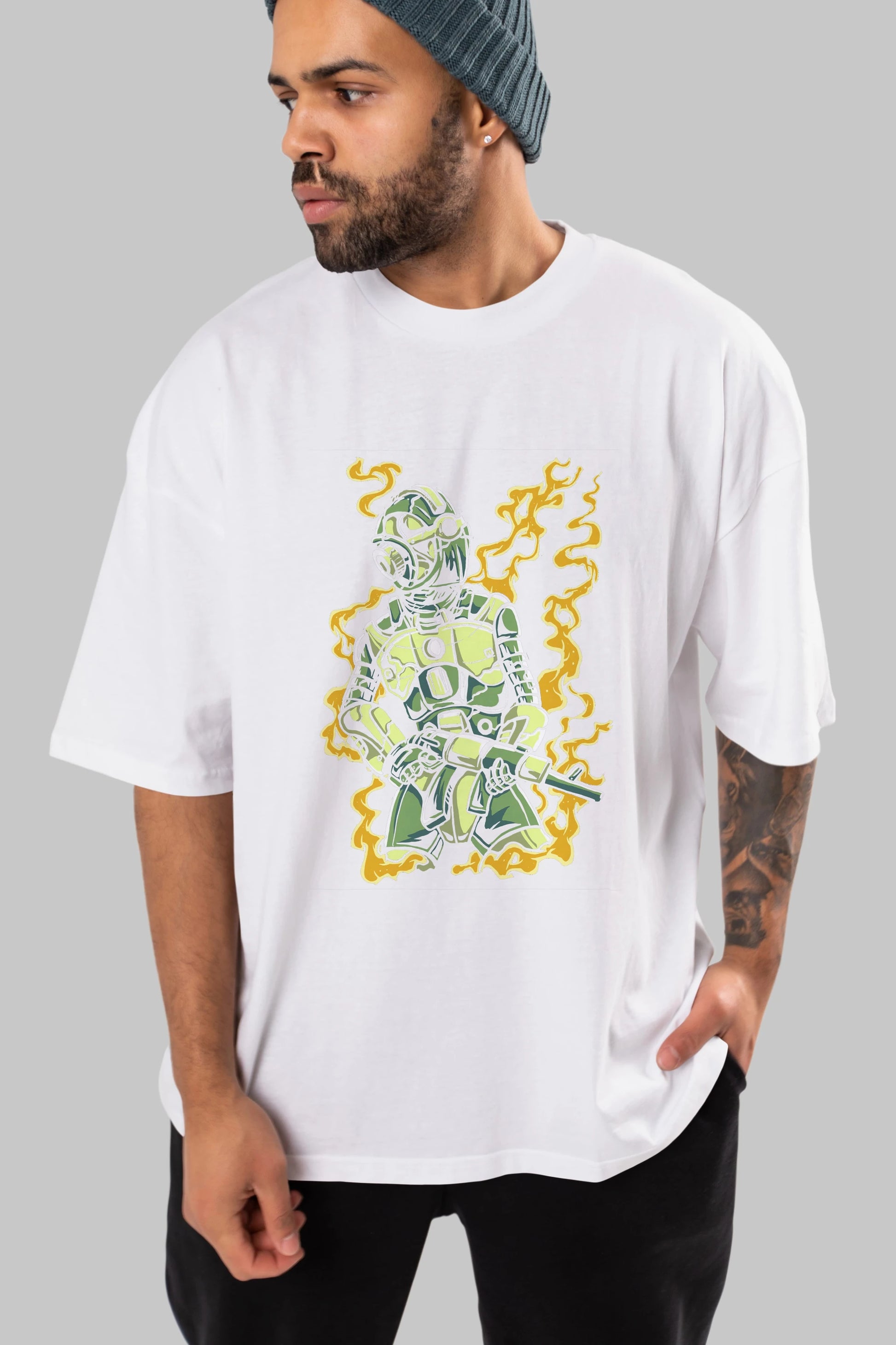 Robot Soldier Ön Baskılı Oversize t-shirt Erkek Kadın Unisex %100 Pamuk tişort