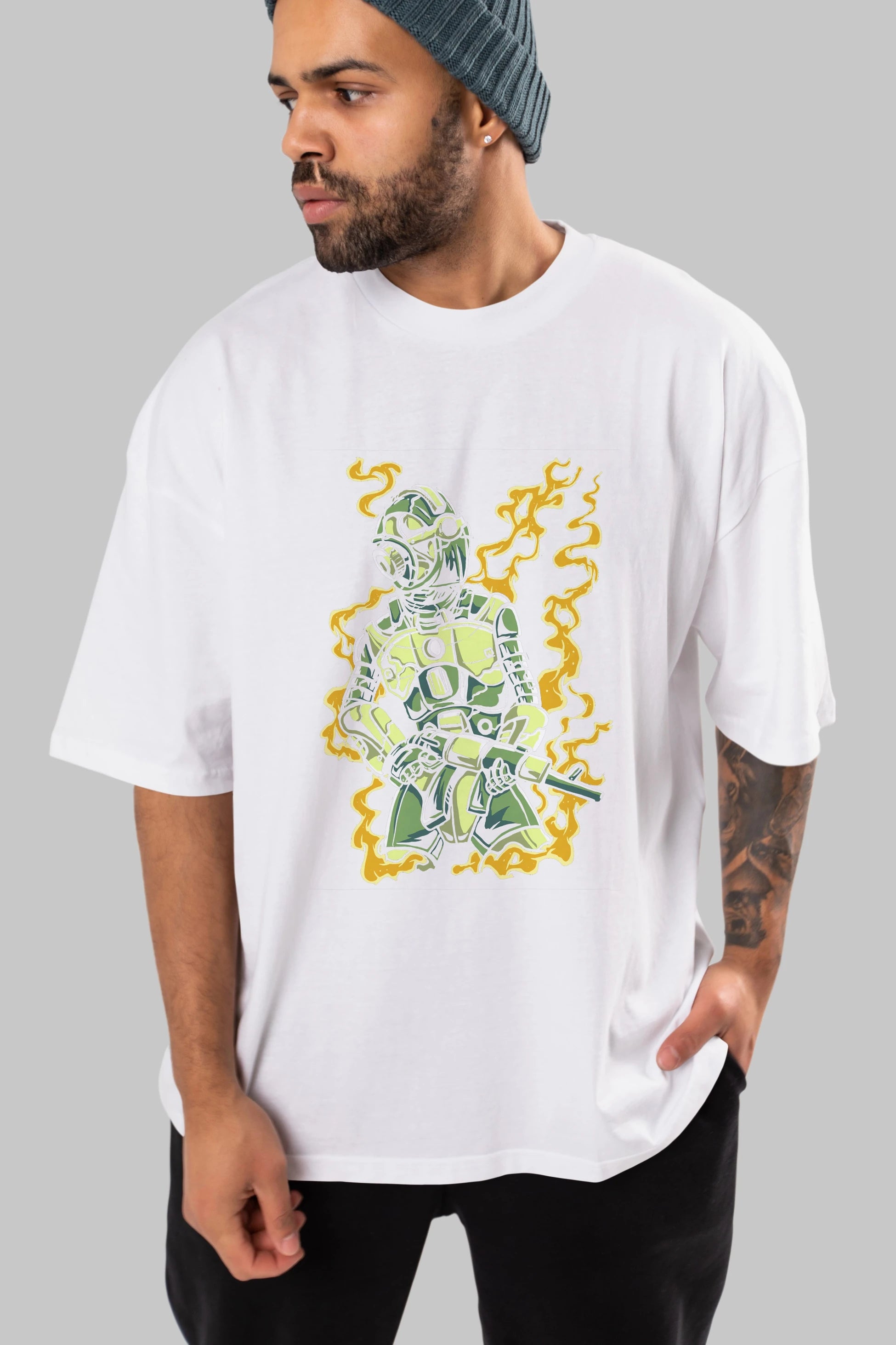 Robot Soldier Ön Baskılı Oversize t-shirt Erkek Kadın Unisex %100 Pamuk tişort