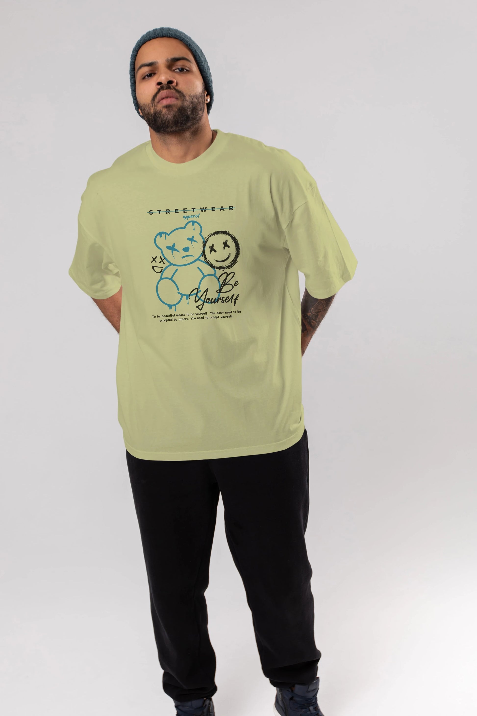 Be Yourself Bear Ön Baskılı Oversize t-shirt Erkek Kadın Unisex