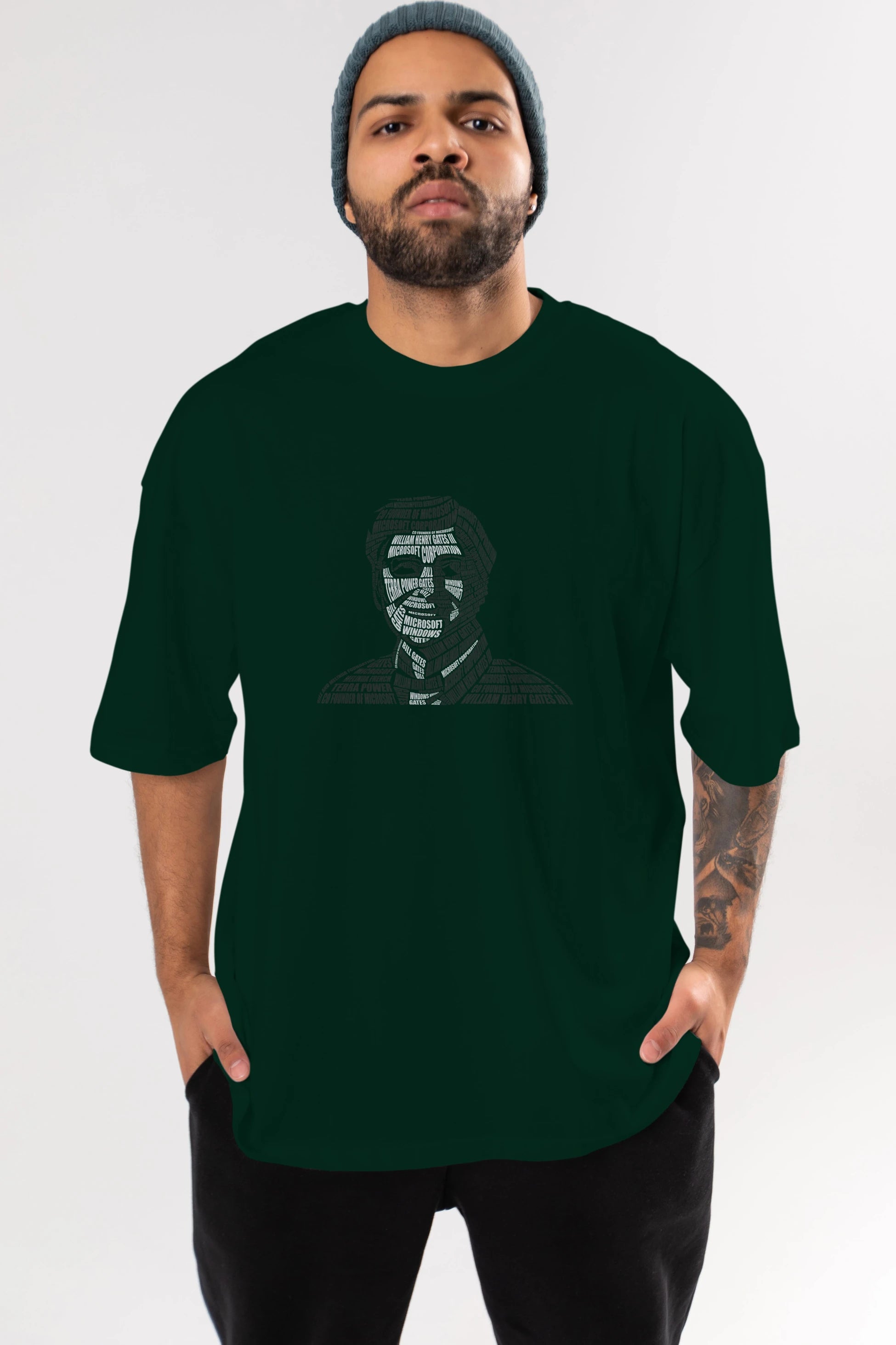 Bill Gates Calligram Ön Baskılı Oversize t-shirt %100 pamuk Erkek Kadın Unisex