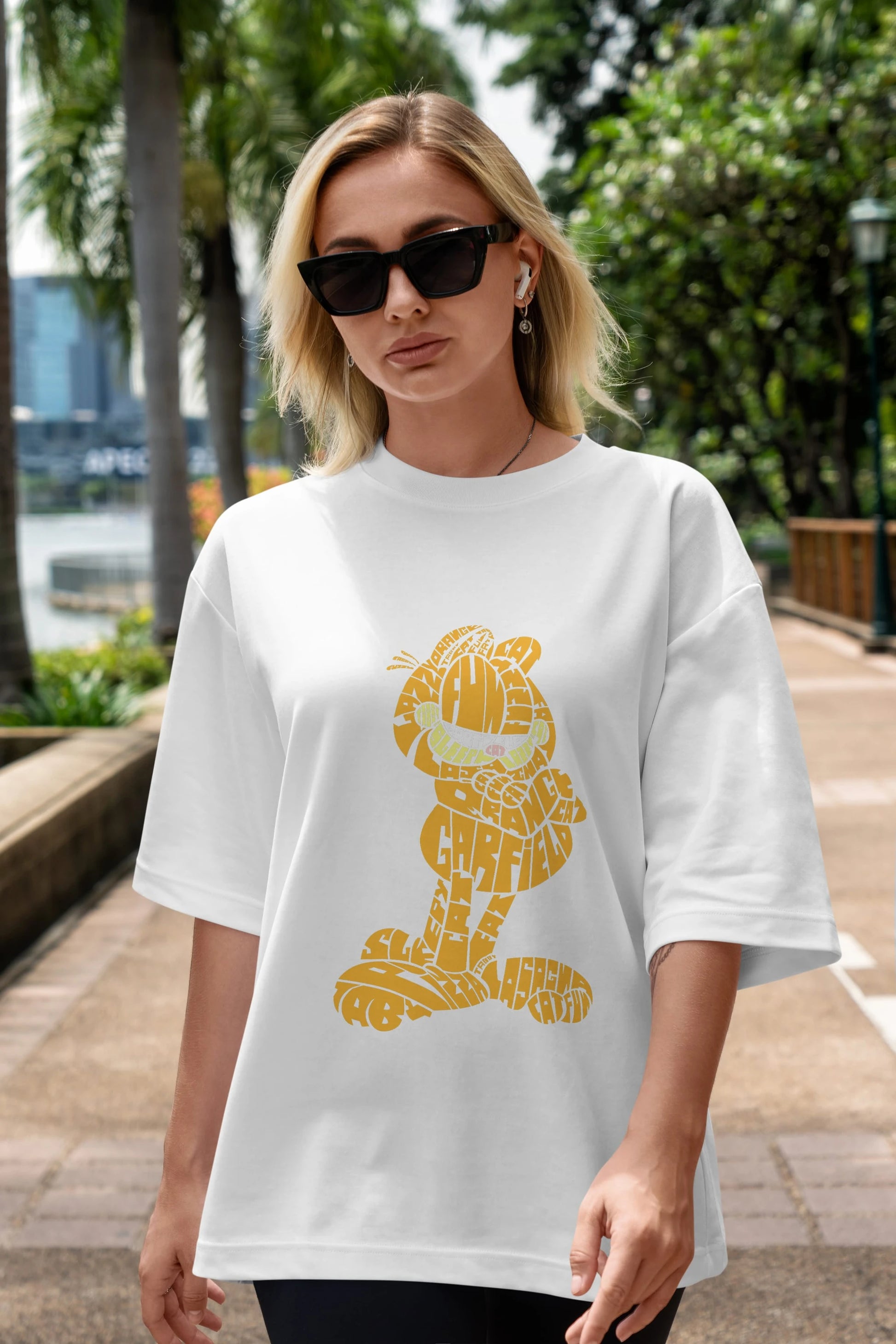 Garfield Ön Baskılı Oversize t-shirt %100 pamuk Erkek Kadın Unisex