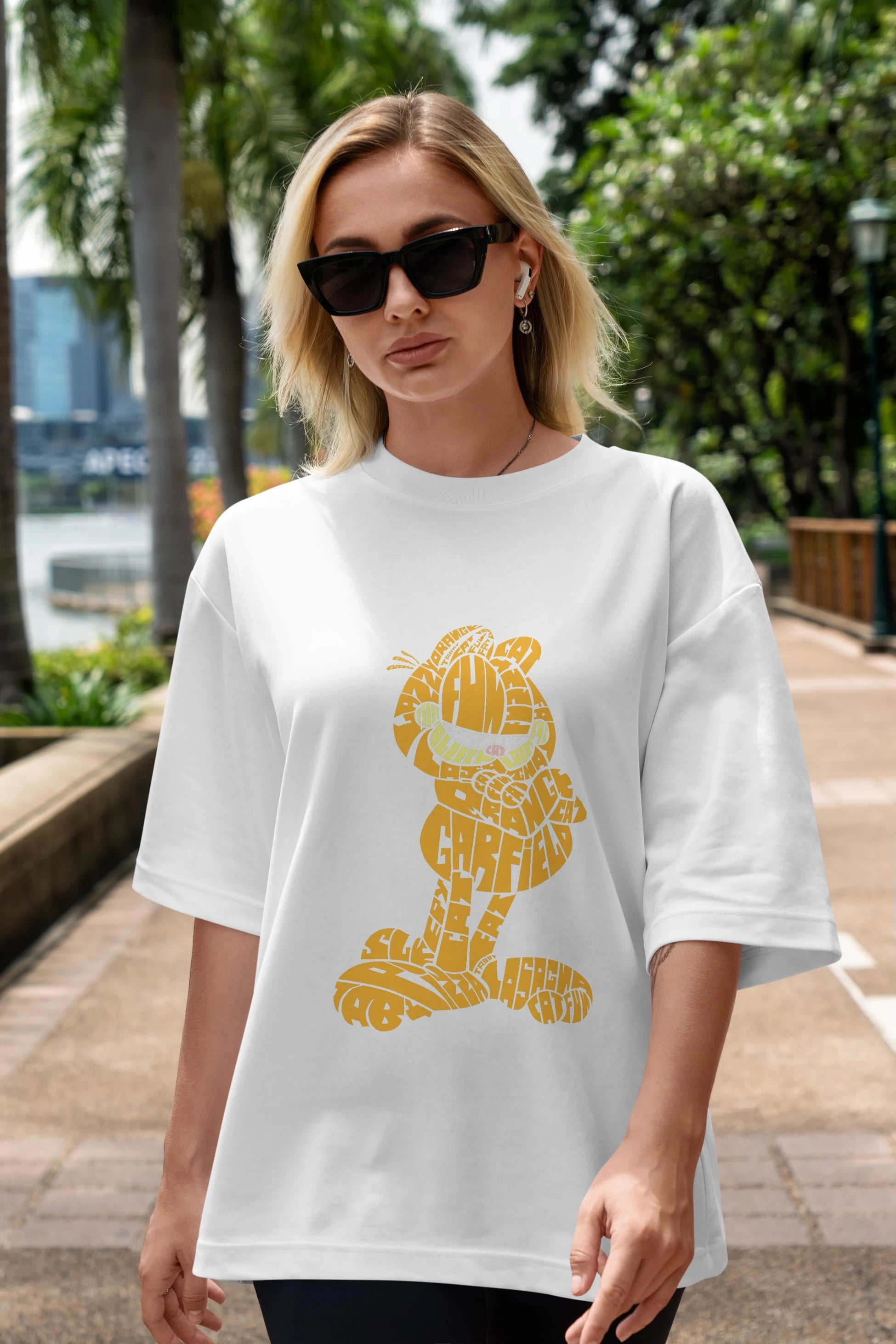 Garfield Ön Baskılı Oversize t-shirt %100 pamuk Erkek Kadın Unisex