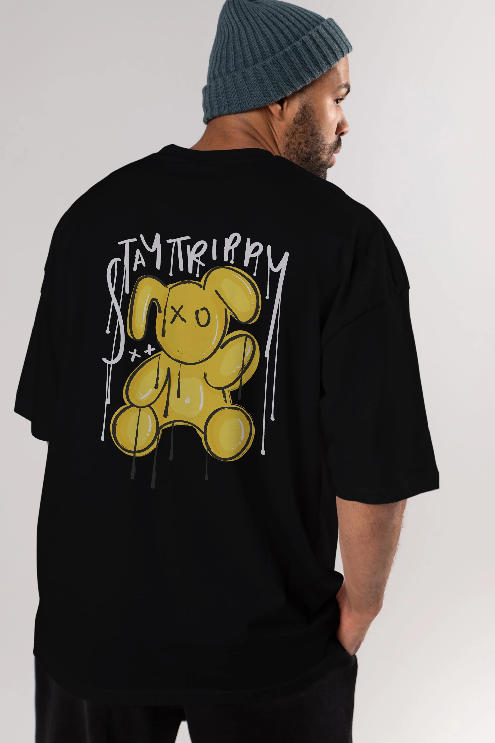 Stay Trippy Bear Arka Baskılı Oversize t-shirt Erkek Kadın Unisex