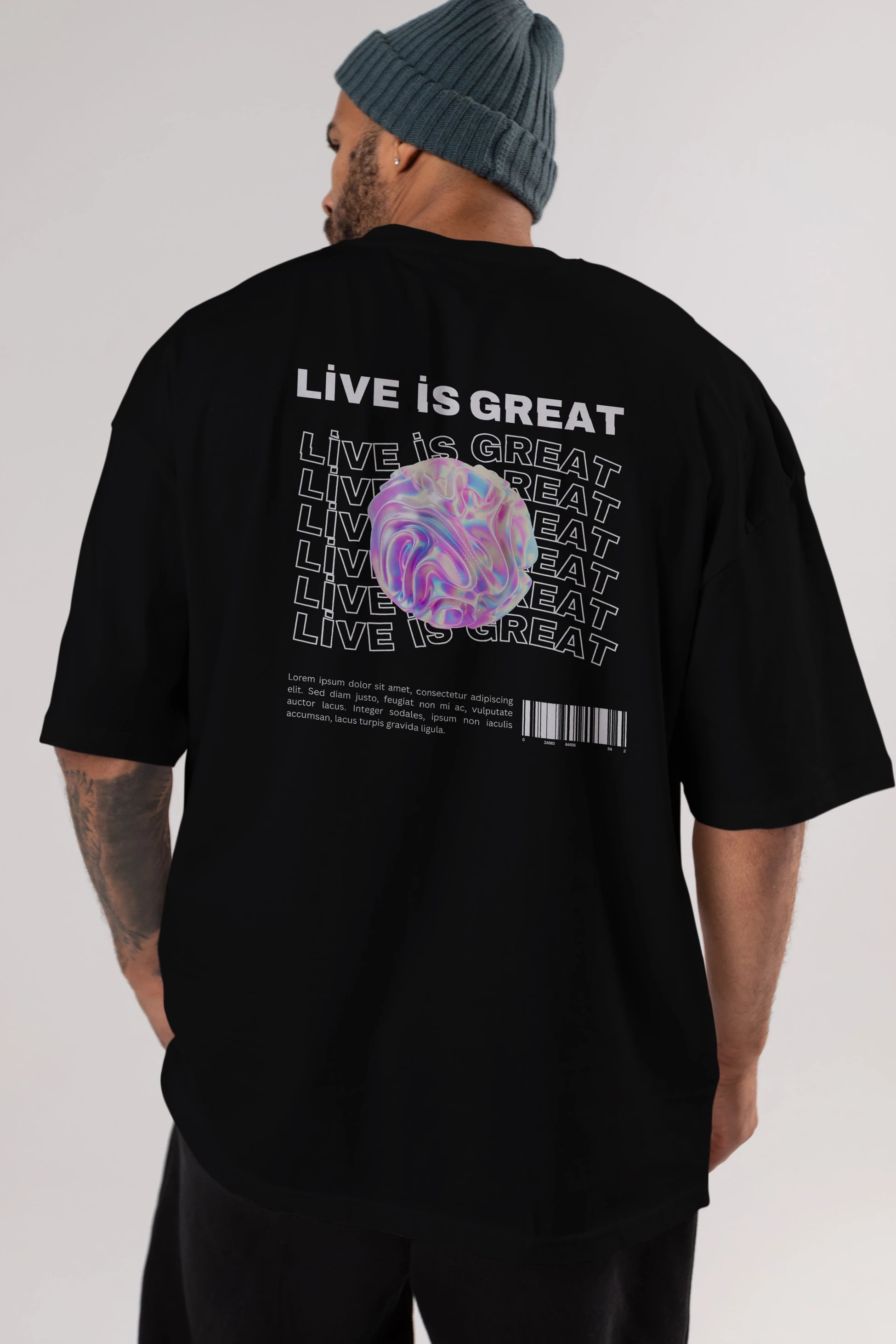Live is Great Yazılı Arka Baskılı Oversize t-shirt Erkek Kadın Unisex