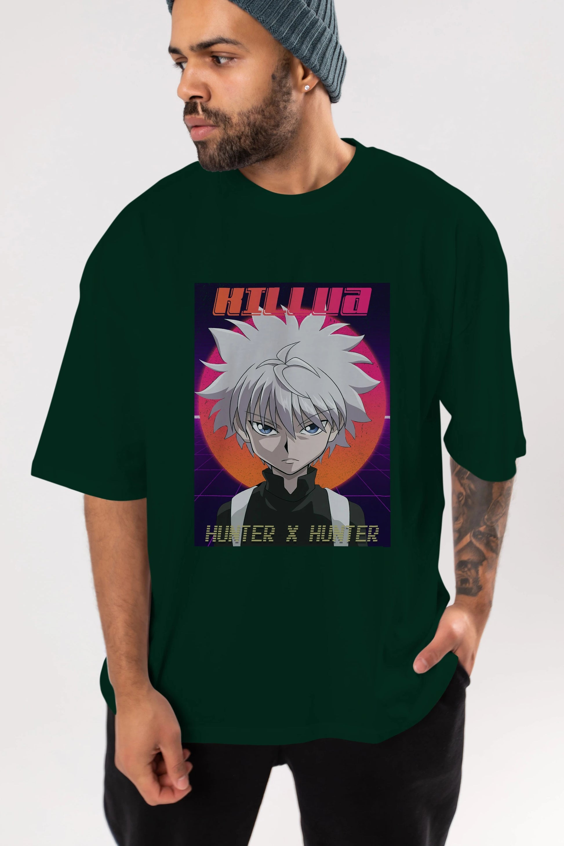 Killua Zoldyck 12 1 Anime Ön Baskılı Oversize t-shirt %100 pamuk Erkek Kadın Unisex
