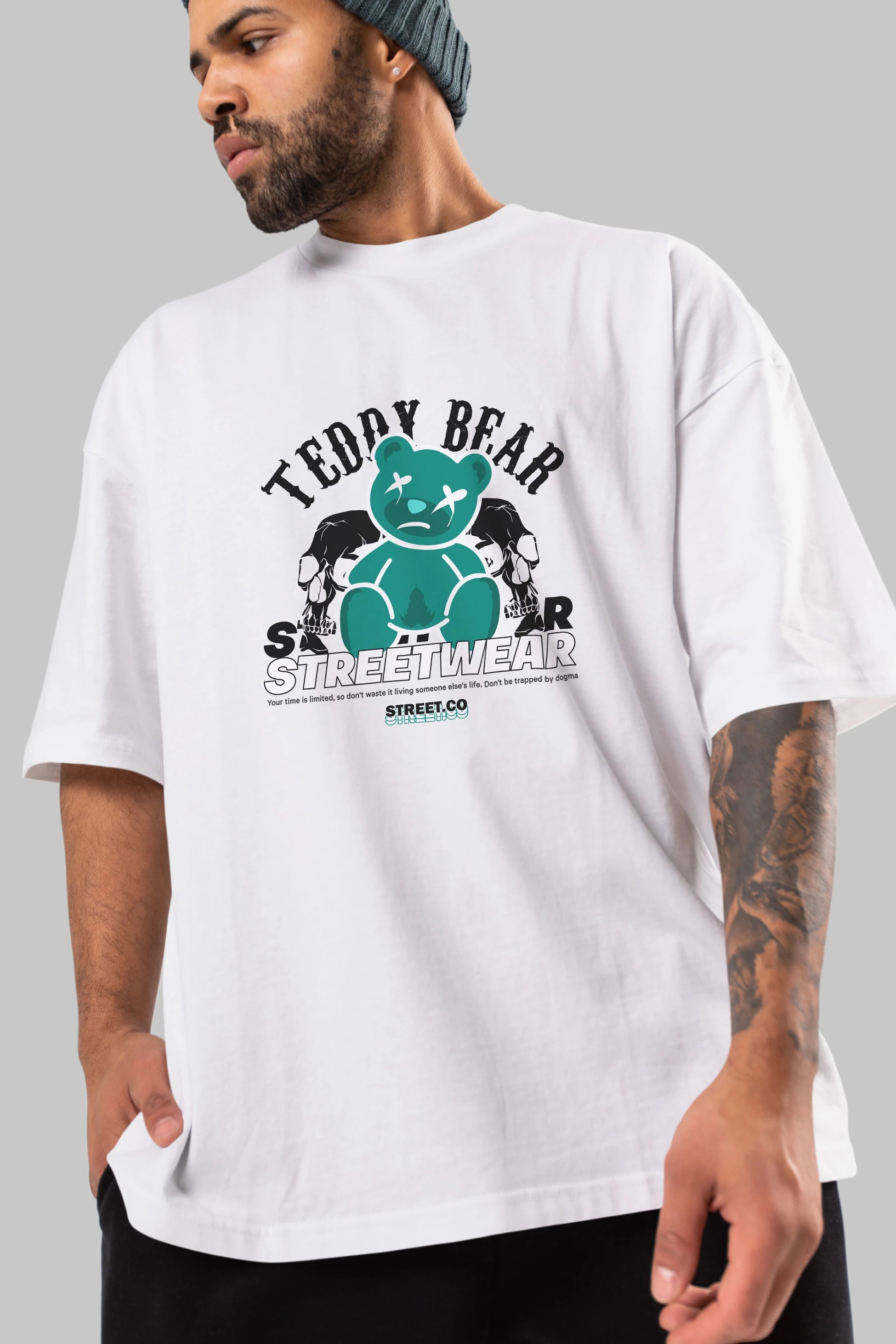 Teddy Bear Streetwear 2 Ön Baskılı Oversize t-shirt Erkek Kadın Unisex