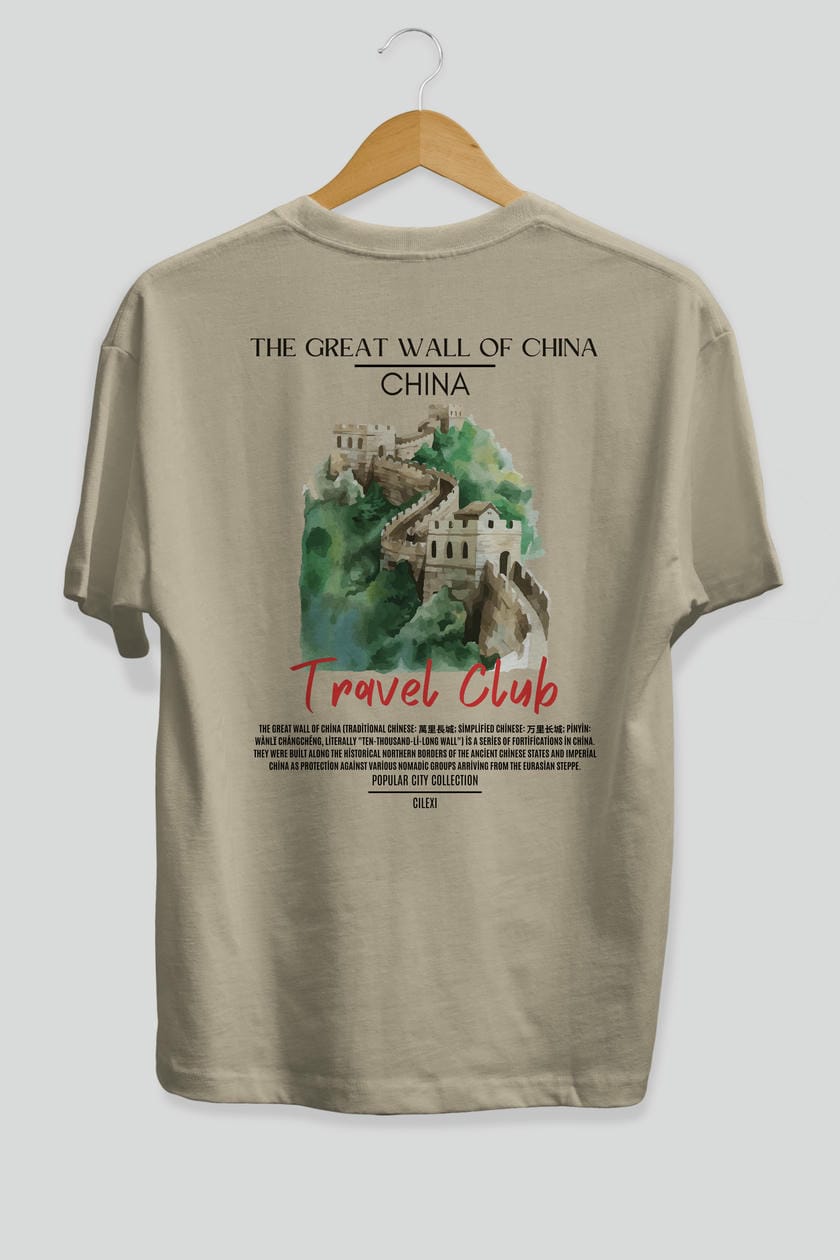 The Great Wall Of China Arka Baskılı Oversize t-shirt Erkek Kadın Pamuk Bisiklet Yaka tişort