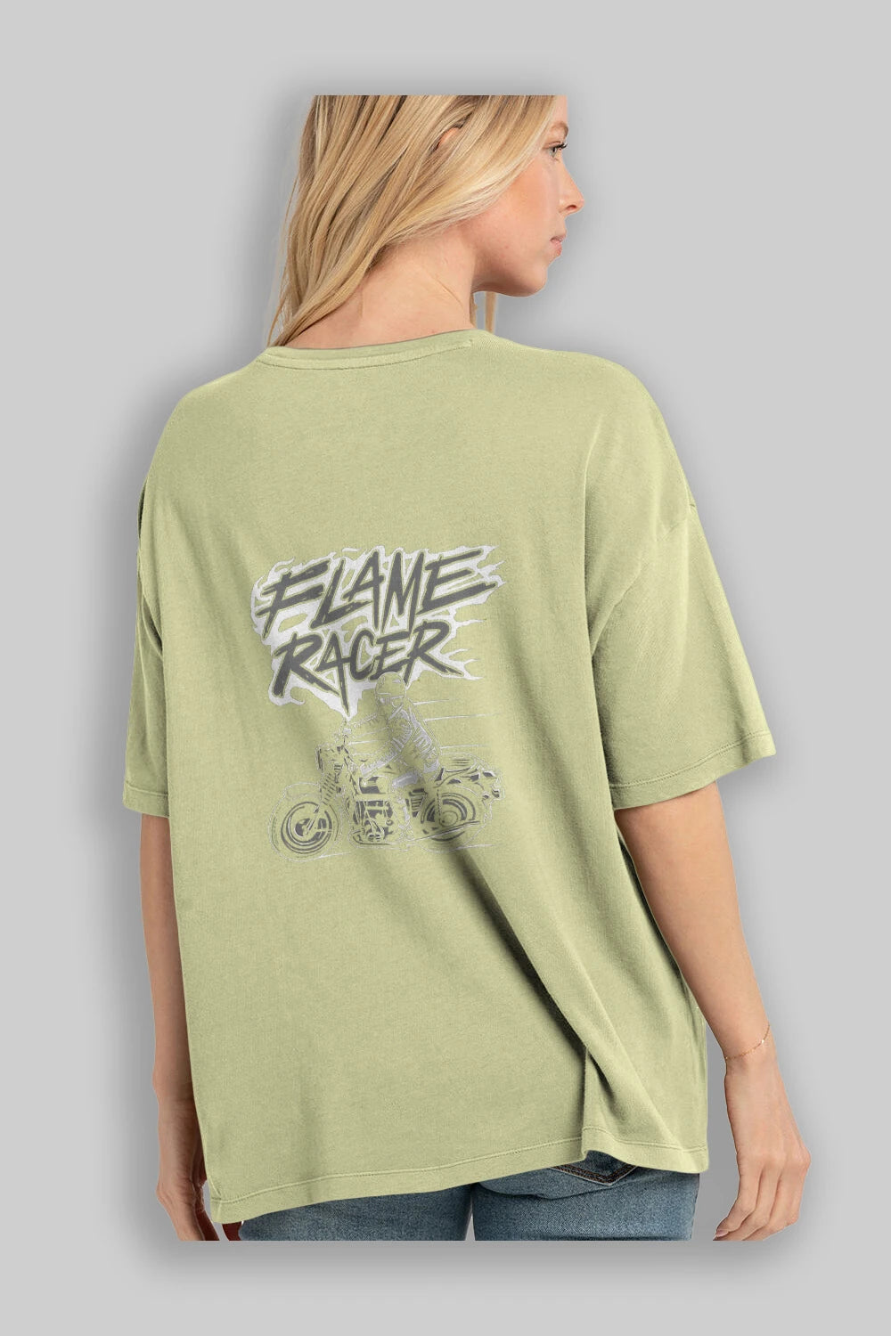 Flame Racer Arka Baskılı Oversize t-shirt Erkek Kadın Unisex %100 Pamuk
