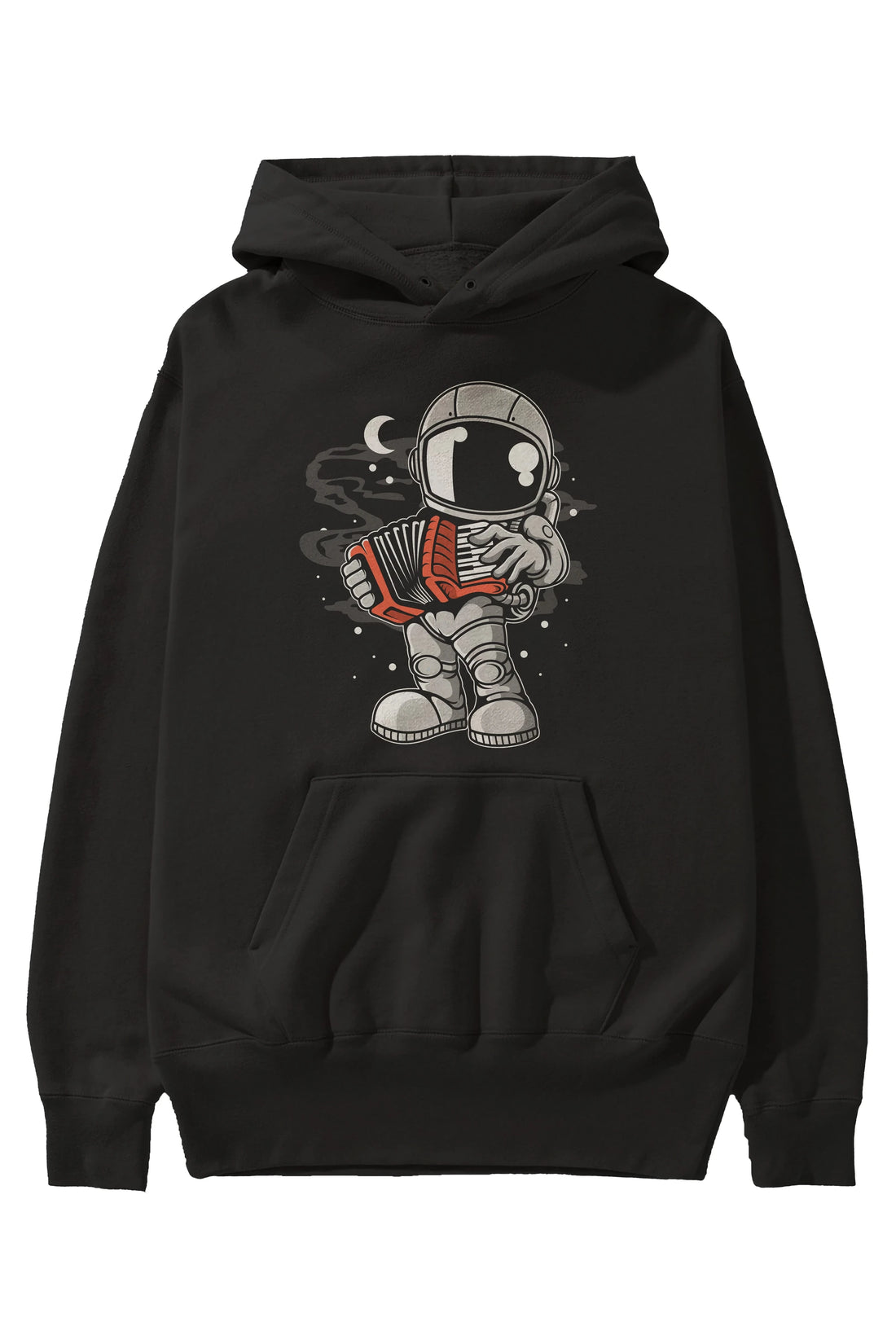 Astronaut Accordion Ön Baskılı Hoodie Oversize Kapüşonlu Sweatshirt Erkek Kadın Unisex