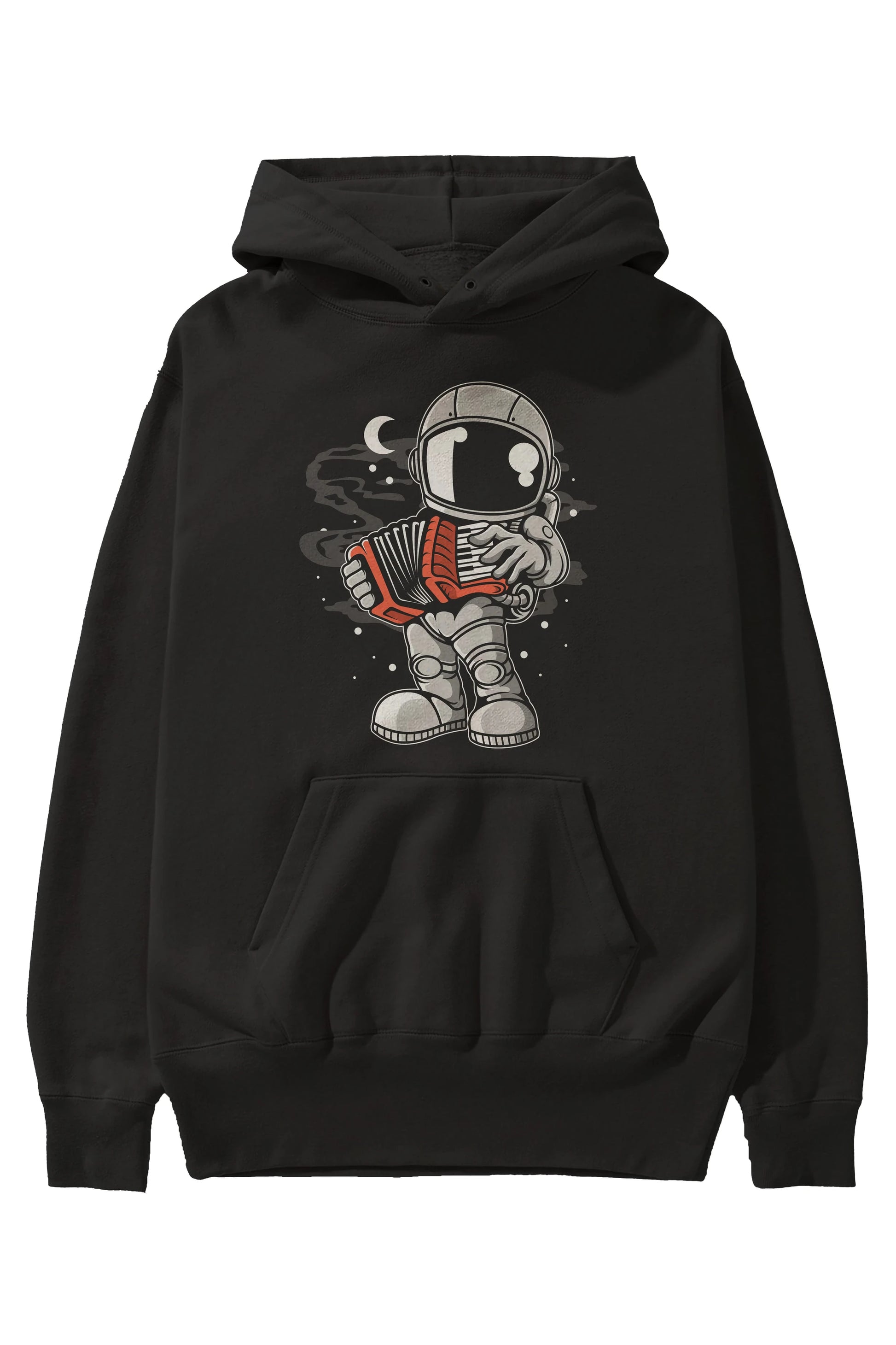 Astronaut Accordion Ön Baskılı Hoodie Oversize Kapüşonlu Sweatshirt Erkek Kadın Unisex