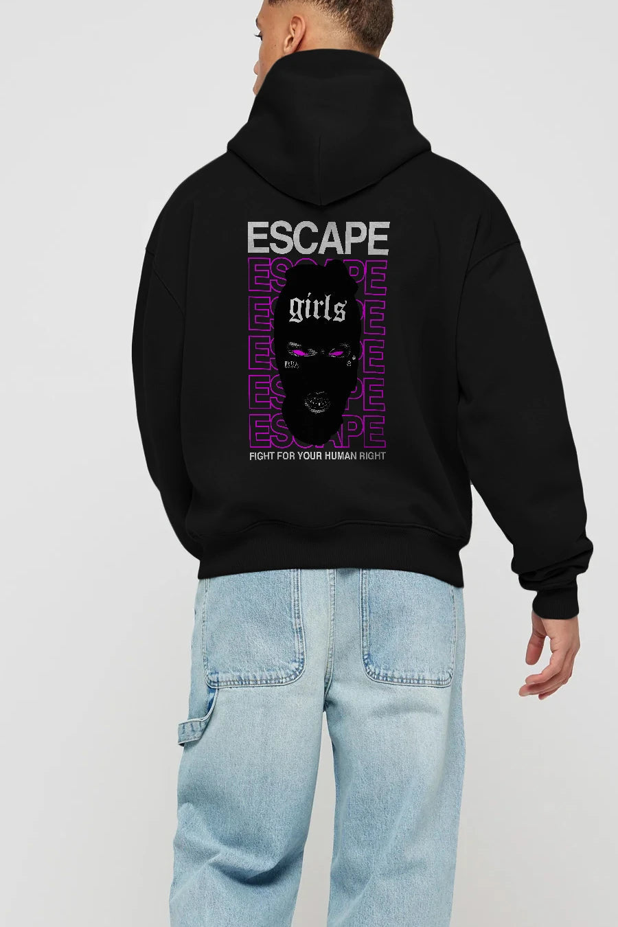 Escape Girl Arka Baskılı Hoodie Oversize Kapüşonlu Sweatshirt Erkek Kadın Unisex