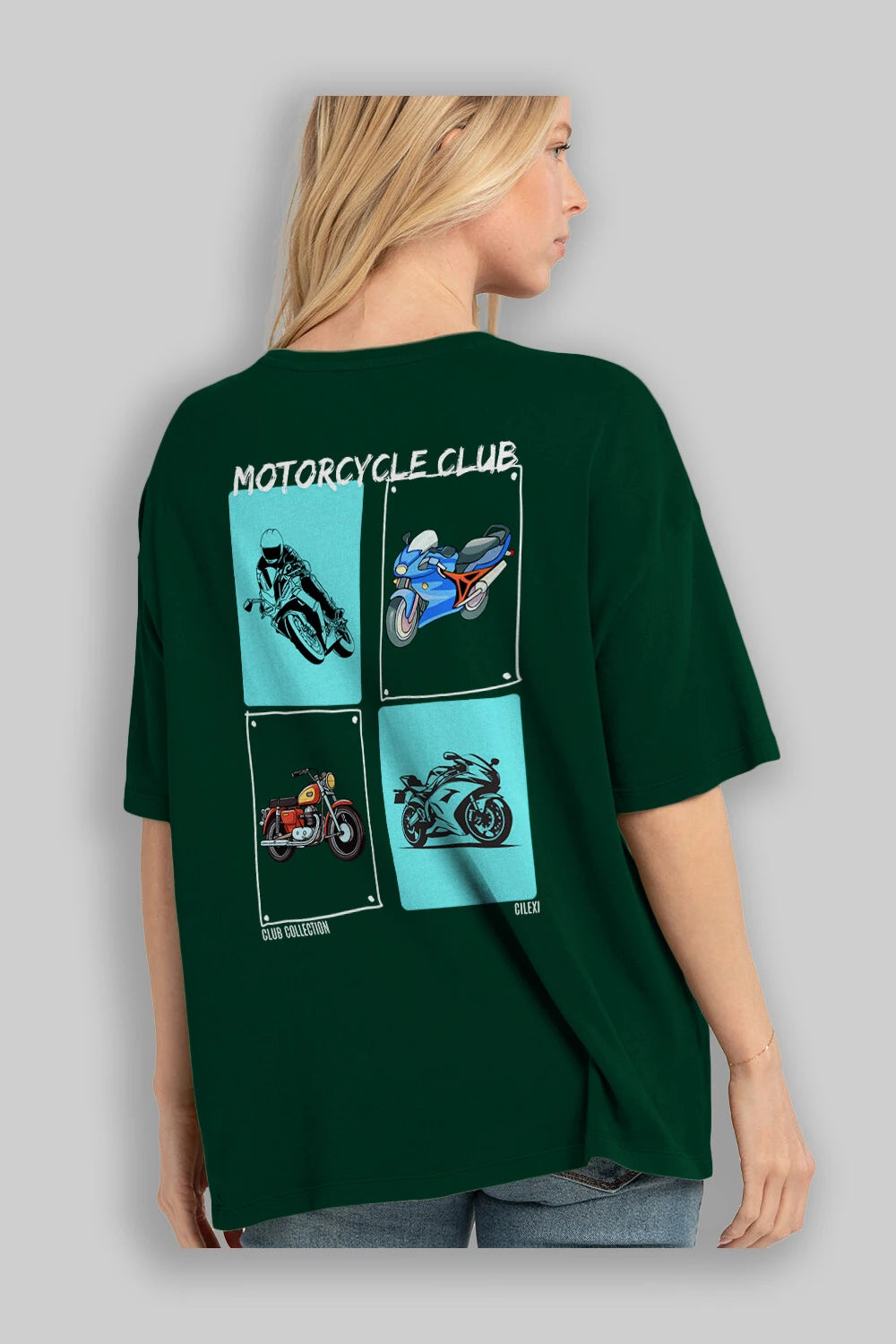 Motorcycle Club Arka Baskılı Oversize t-shirt Erkek Kadın %100 Pamuk Bisiklet Yaka tişort