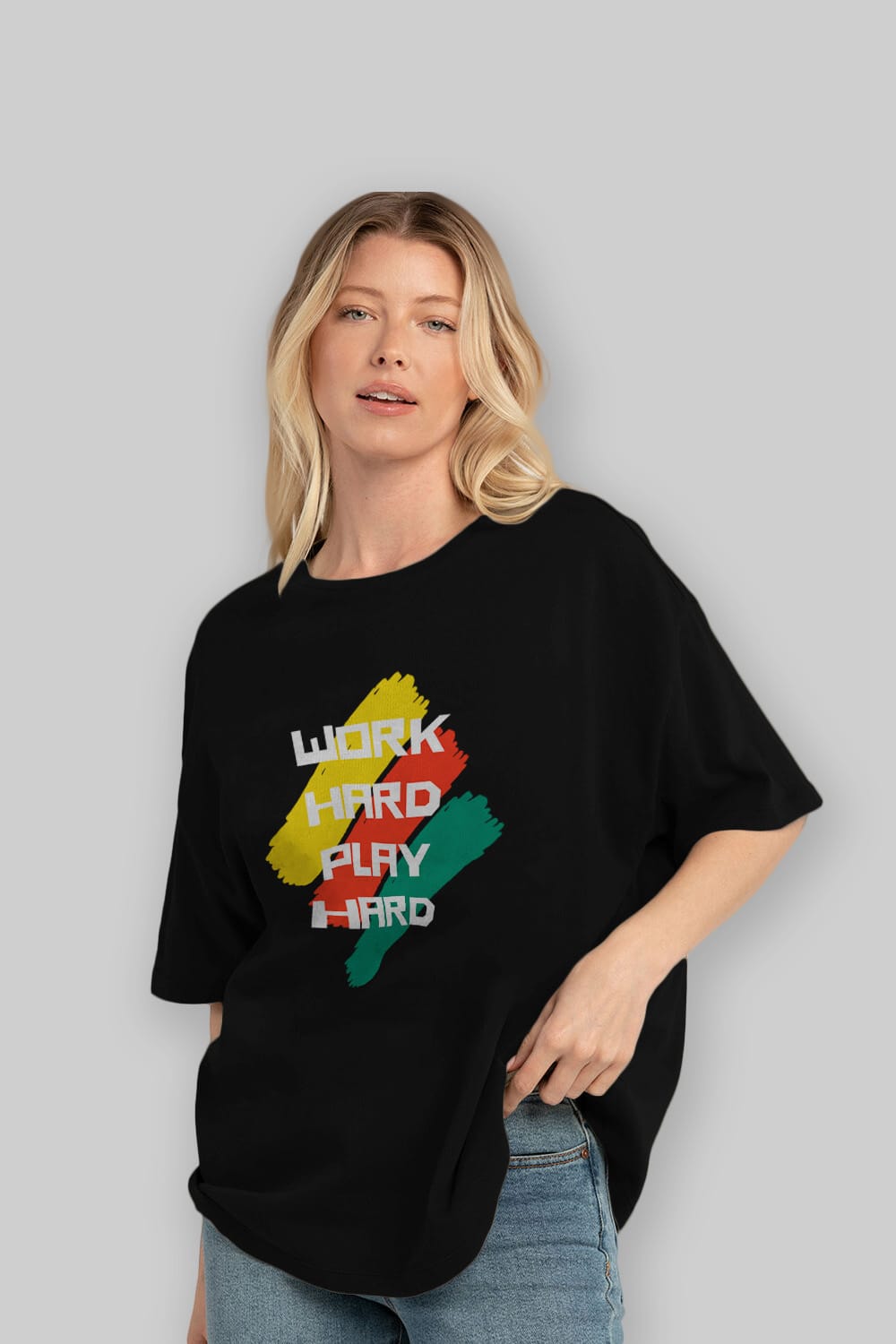 Work Hard Play Hard 2 Ön Baskılı Oversize t-shirt Erkek Kadın Unisex