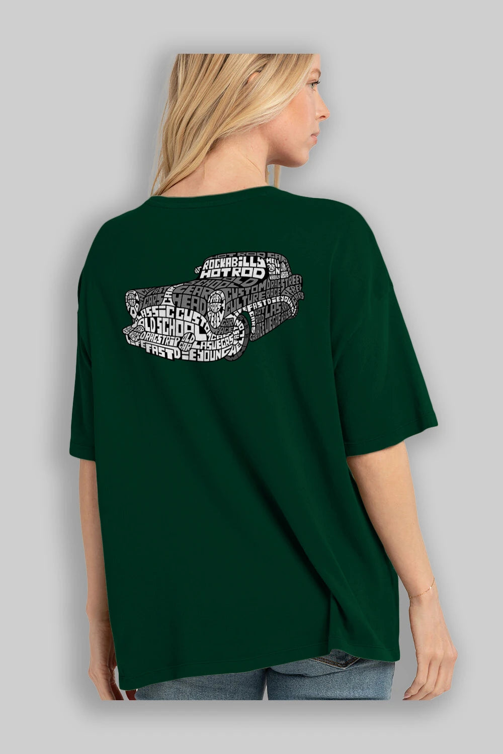 Hotrod Arka Baskılı Oversize t-shirt %100 pamuk Erkek Kadın Unisex
