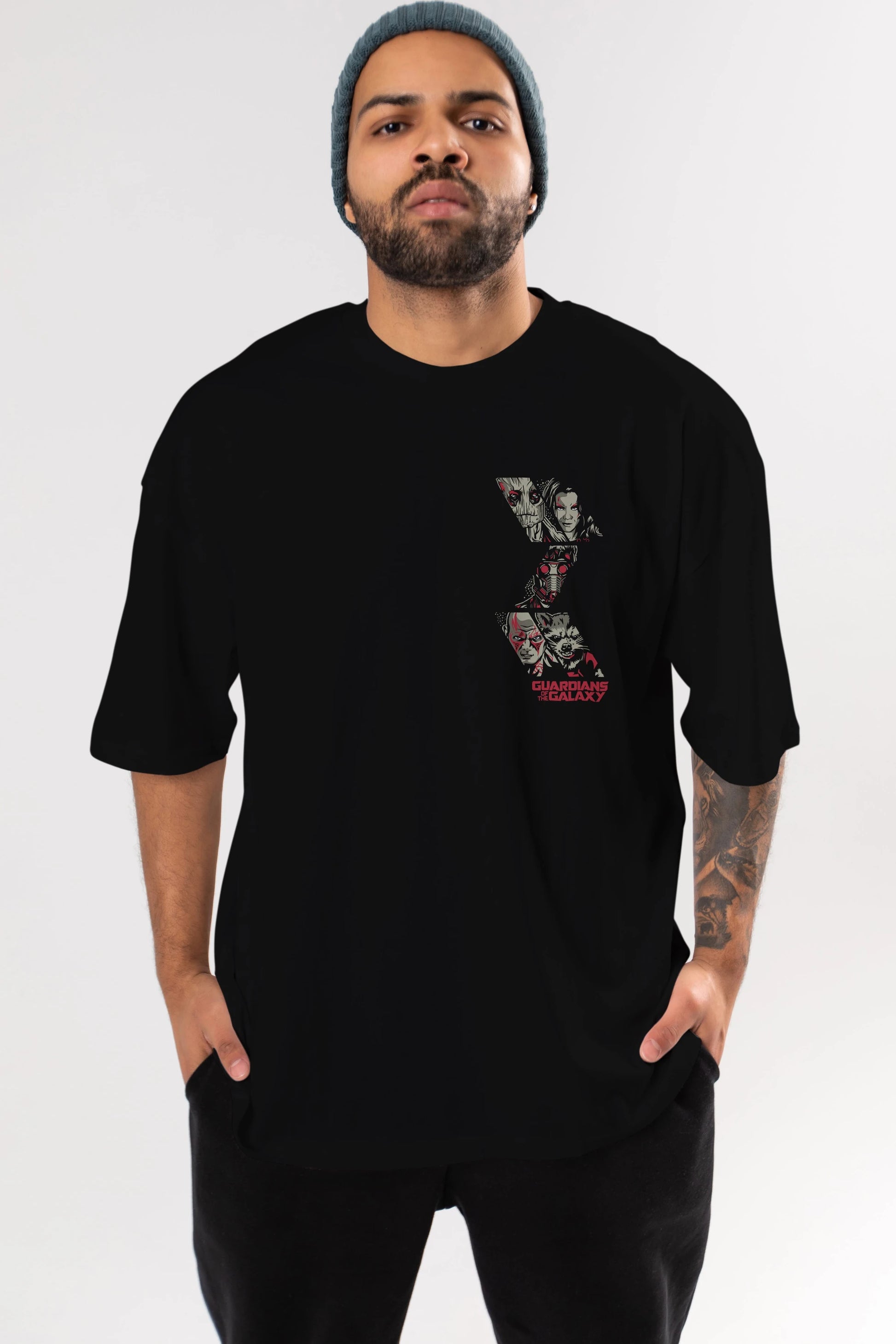 Guardians of The Galaxy (2) Ön Sol Baskılı Oversize t-shirt Erkek Kadın Unisex %100 Pamuk Bisiklet Yaka tişort