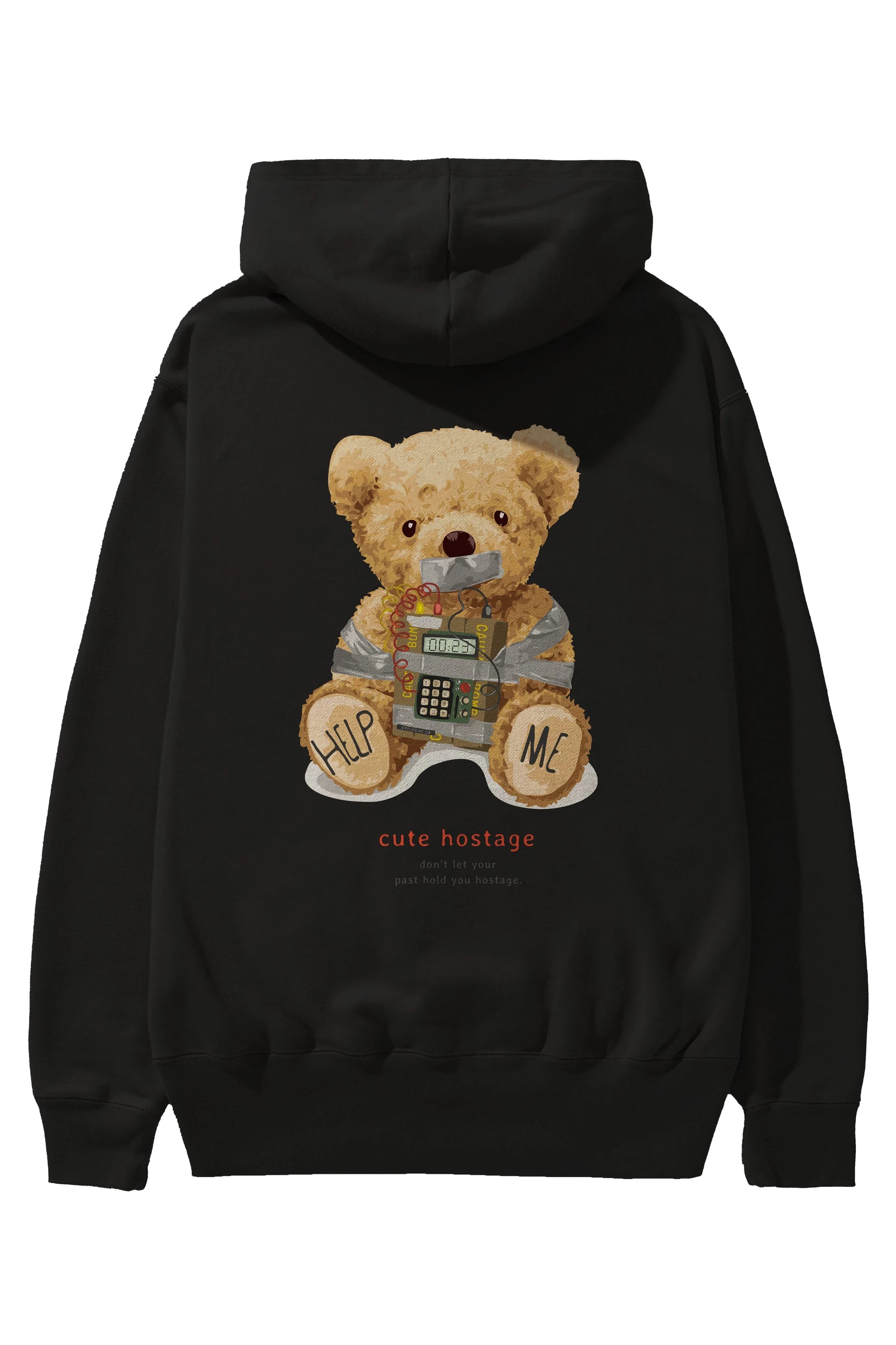 Teddy Bear Help Me Arka Baskılı Hoodie Oversize Kapüşonlu Sweatshirt Erkek Kadın Unisex