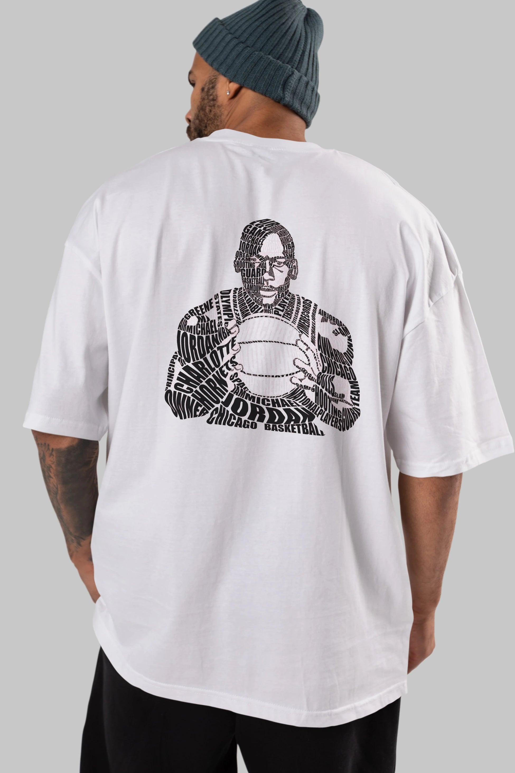 Michael Jordan Calligram Arka Baskılı Oversize t-shirt %100 pamuk Erkek Kadın Unisex