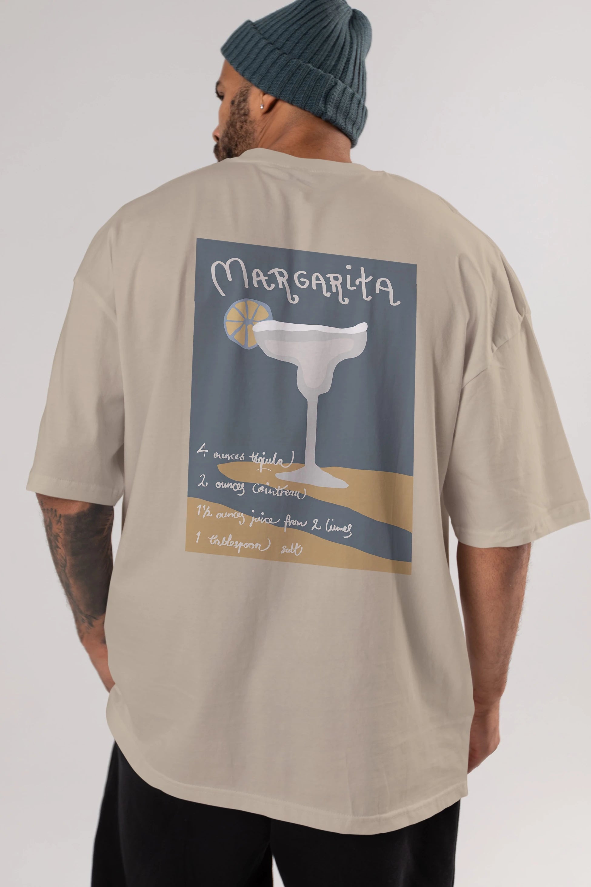 Margarita 2 Arka Baskılı Oversize t-shirt Erkek Kadın Unisex %100 Pamuk Bisiklet Yaka tişort