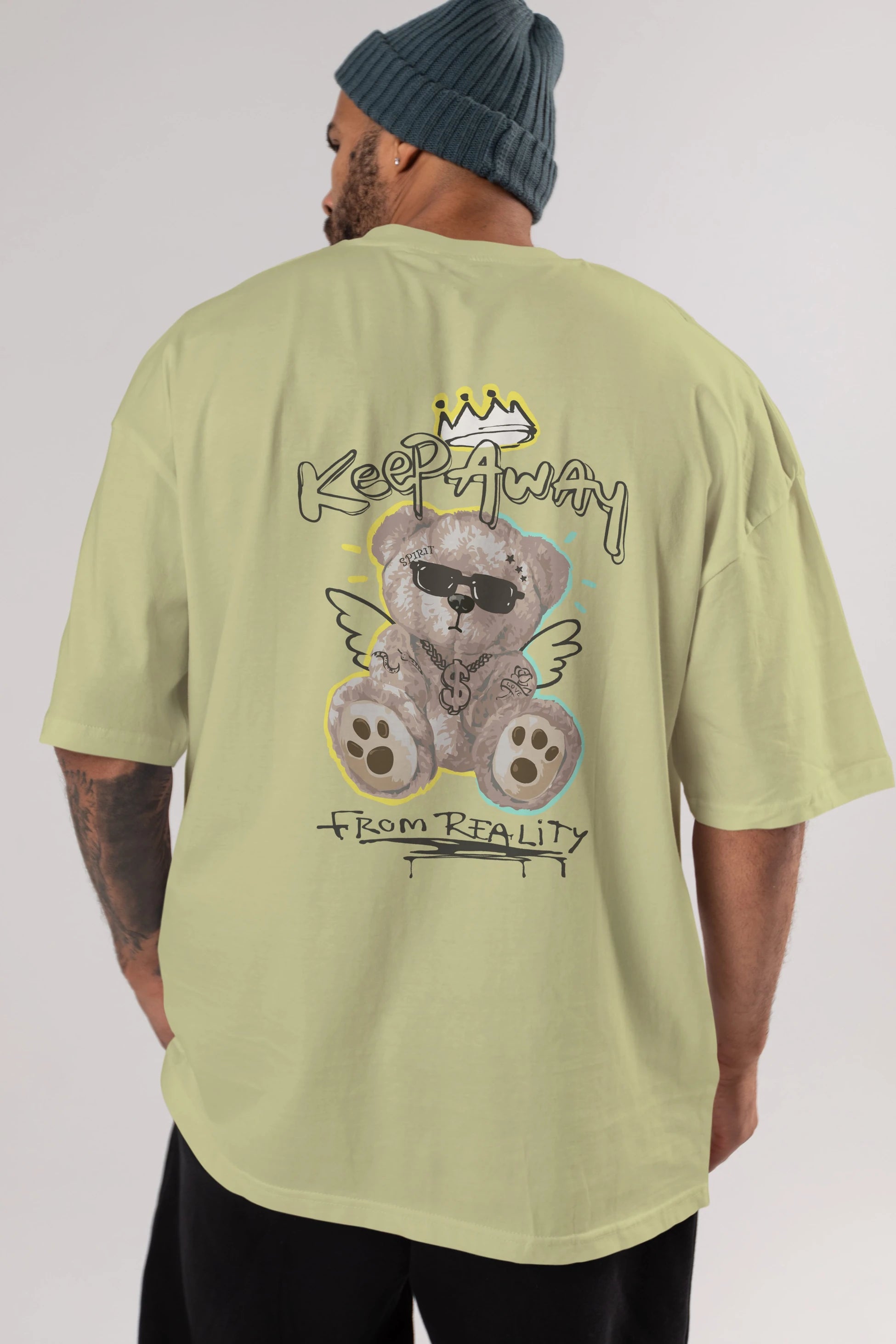 Keep Away Bear 2 Arka Baskılı Oversize t-shirt Erkek Kadın Unisex