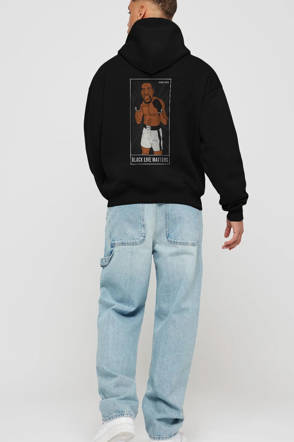 George Floyd Boxer Arka Baskılı Hoodie Oversize Kapüşonlu Sweatshirt Erkek Kadın Unisex