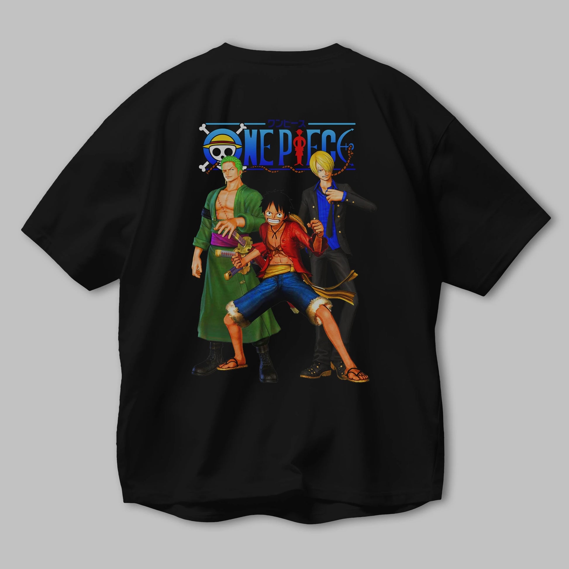 Luffy Sanji Zoro Anime Arka Baskılı Oversize t-shirt Erkek Kadın Unisex %100 pamuk tişort