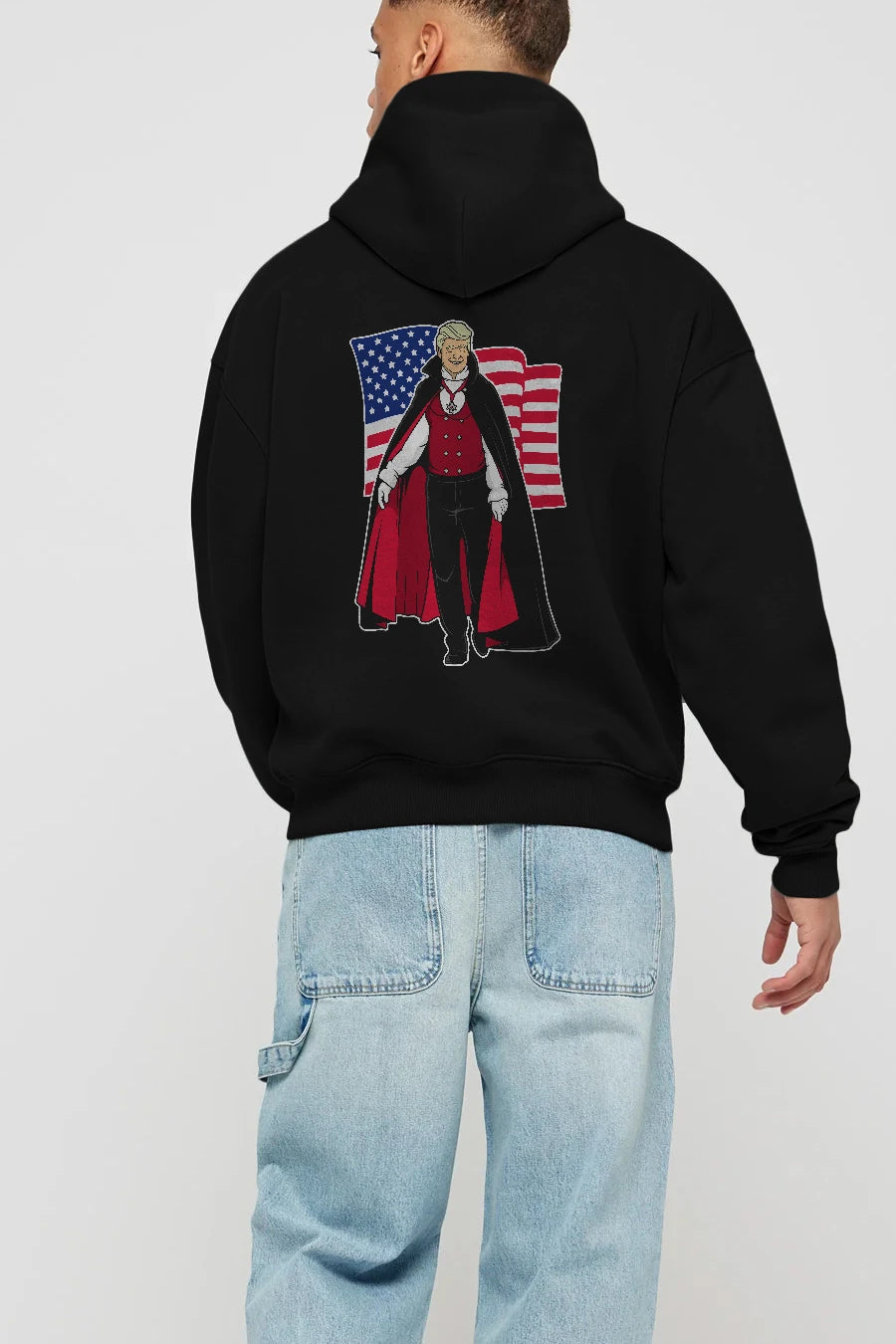 Trump Dracula Arka Baskılı Hoodie Oversize Kapüşonlu Sweatshirt Erkek Kadın Unisex