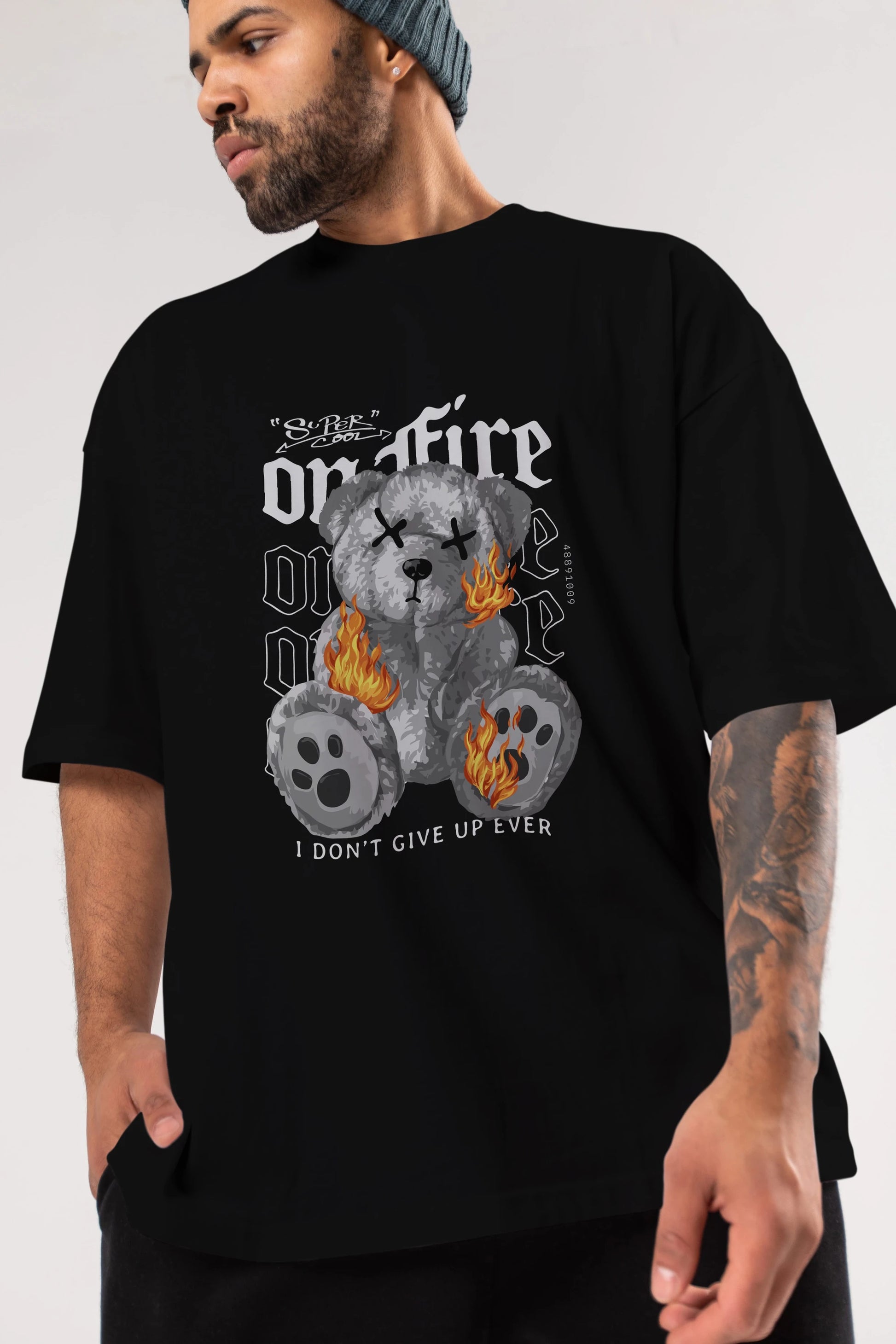 Teddy Bear On Fire Ön Baskılı Oversize t-shirt Erkek Kadın Unisex