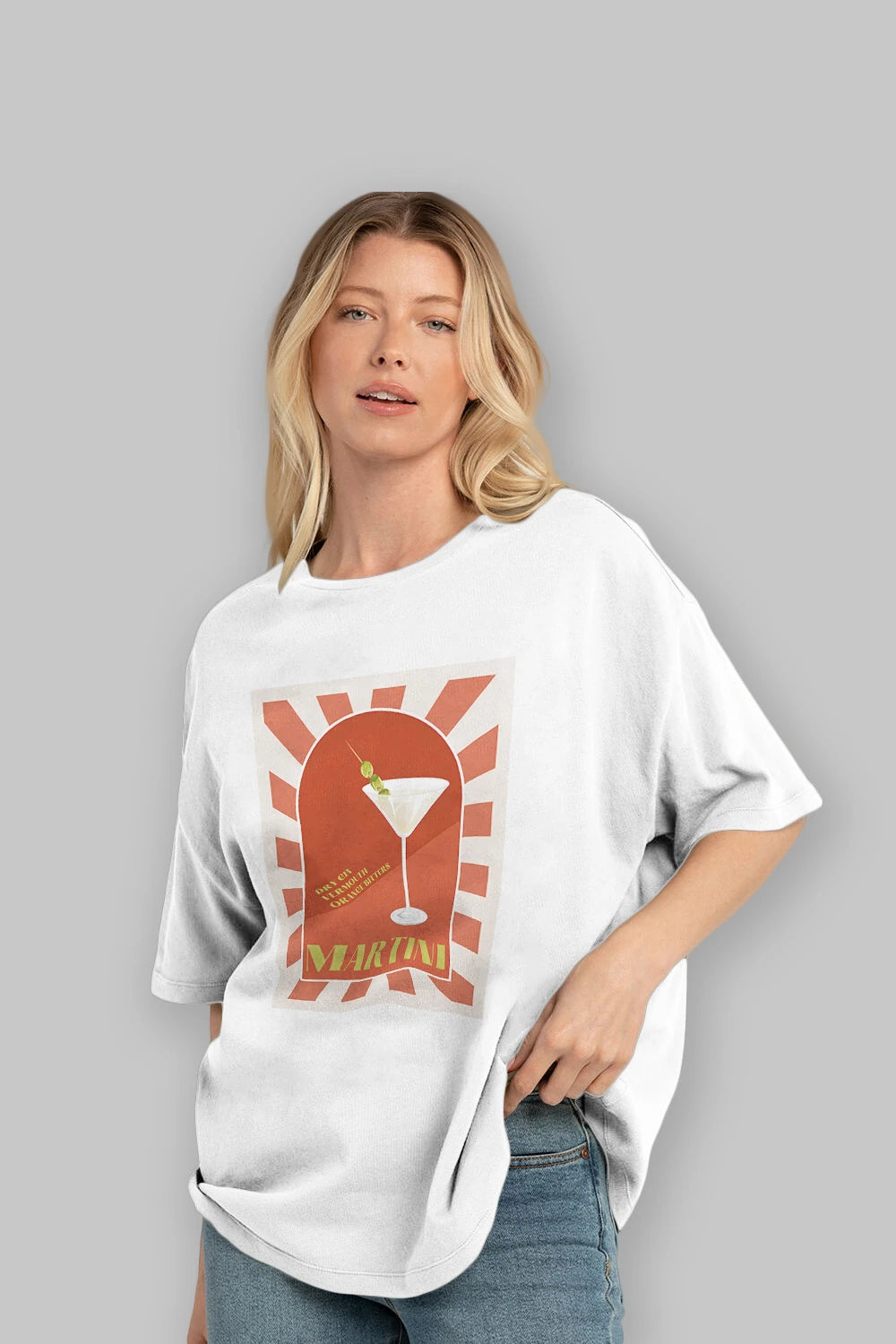 Martini 2 Ön Baskılı Oversize t-shirt Erkek Kadın Unisex %100 Pamuk Bisiklet Yaka tişort