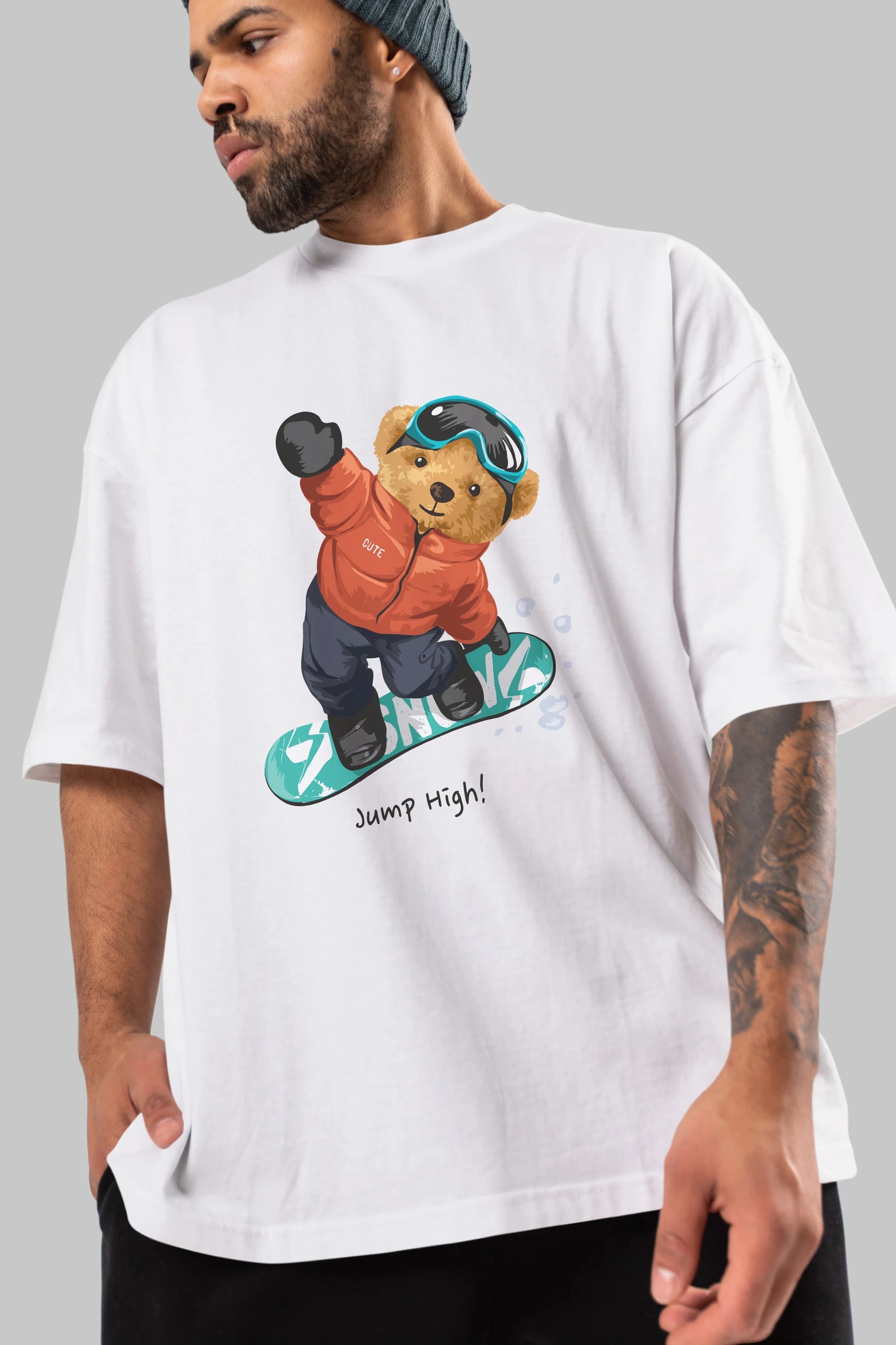 Teddy Bear Jump High Ön Baskılı Oversize t-shirt Erkek Kadın Unisex %100 Pamuk