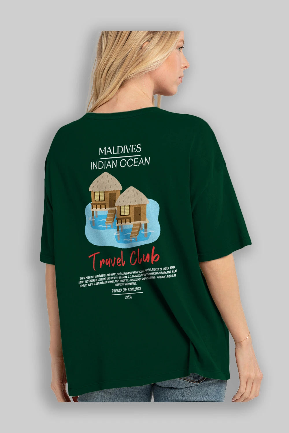 Maldives İndian Ocean Arka Baskılı Oversize t-shirt Erkek Kadın Pamuk Bisiklet Yaka tişort