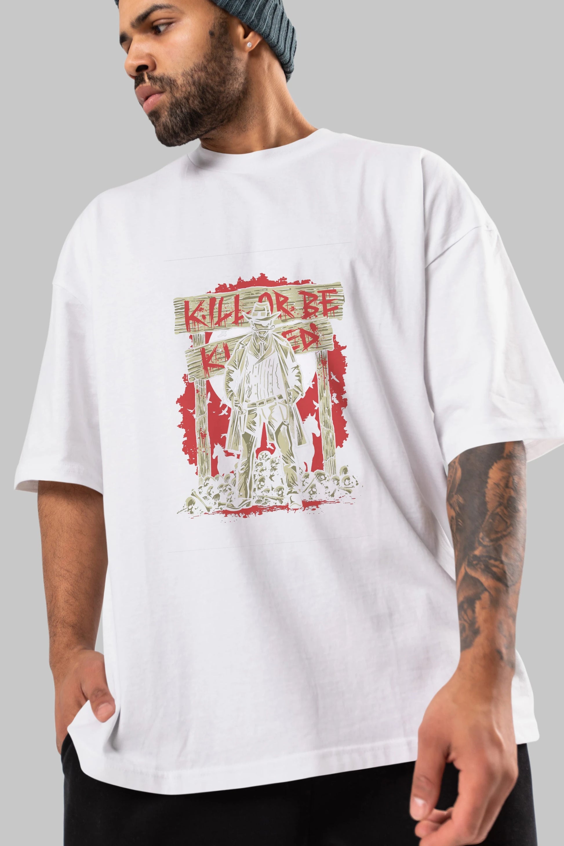 Kill Or Be Killed Ön Baskılı Oversize t-shirt Erkek Kadın Unisex %100 Pamuk tişort