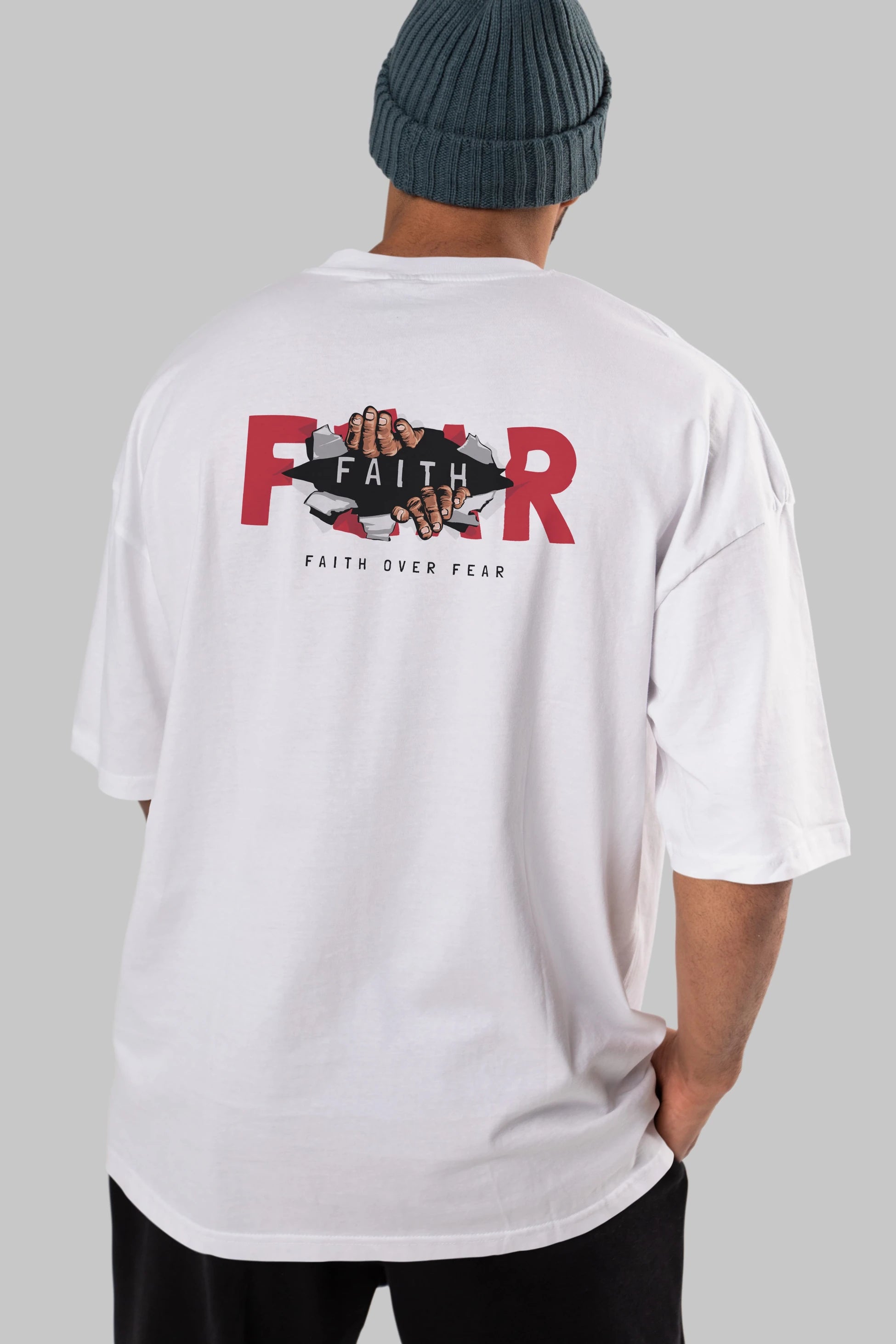 Faith Over Fear Arka Baskılı Oversize t-shirt Erkek Kadın Unisex