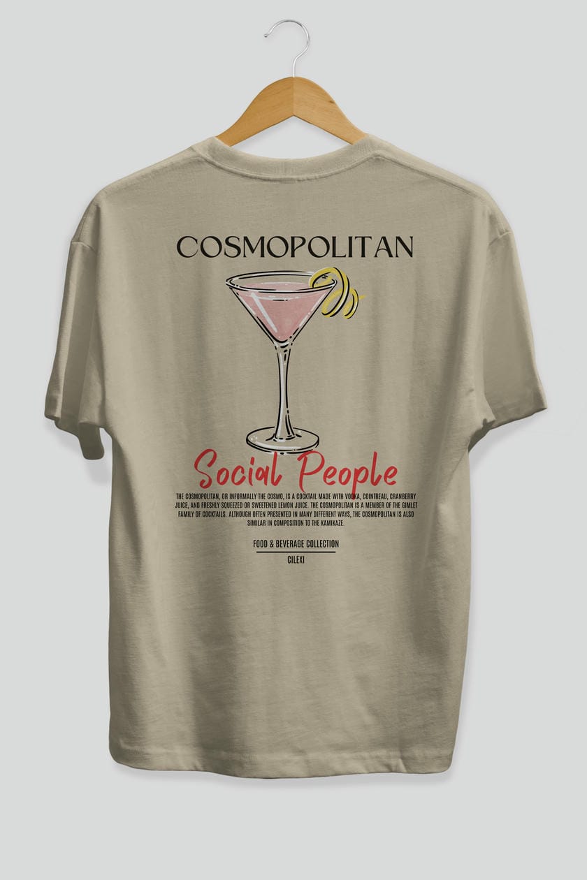 Cosmopolıtan Kokteyl Serisi Baskılı Oversize t-shirt Erkek Kadın Unisex %100 Pamuk Bisiklet Yaka tişort