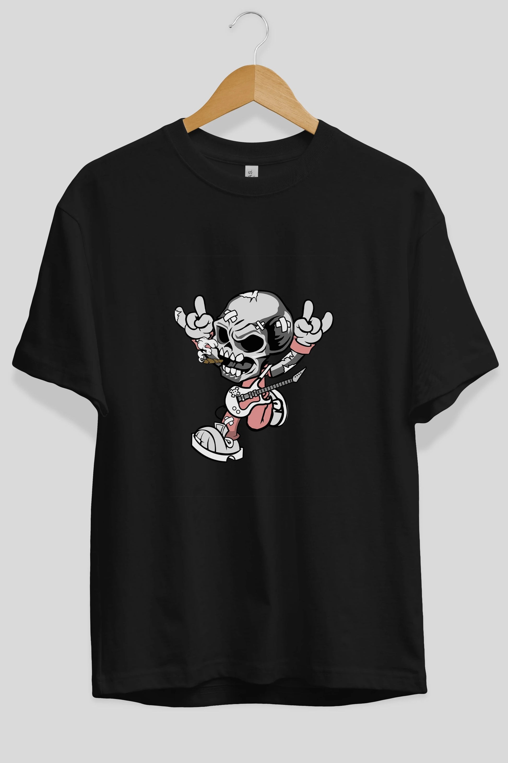 Skull Metal Sign Ön Baskılı Oversize t-shirt Erkek Kadın Unisex %100 Pamuk tişort