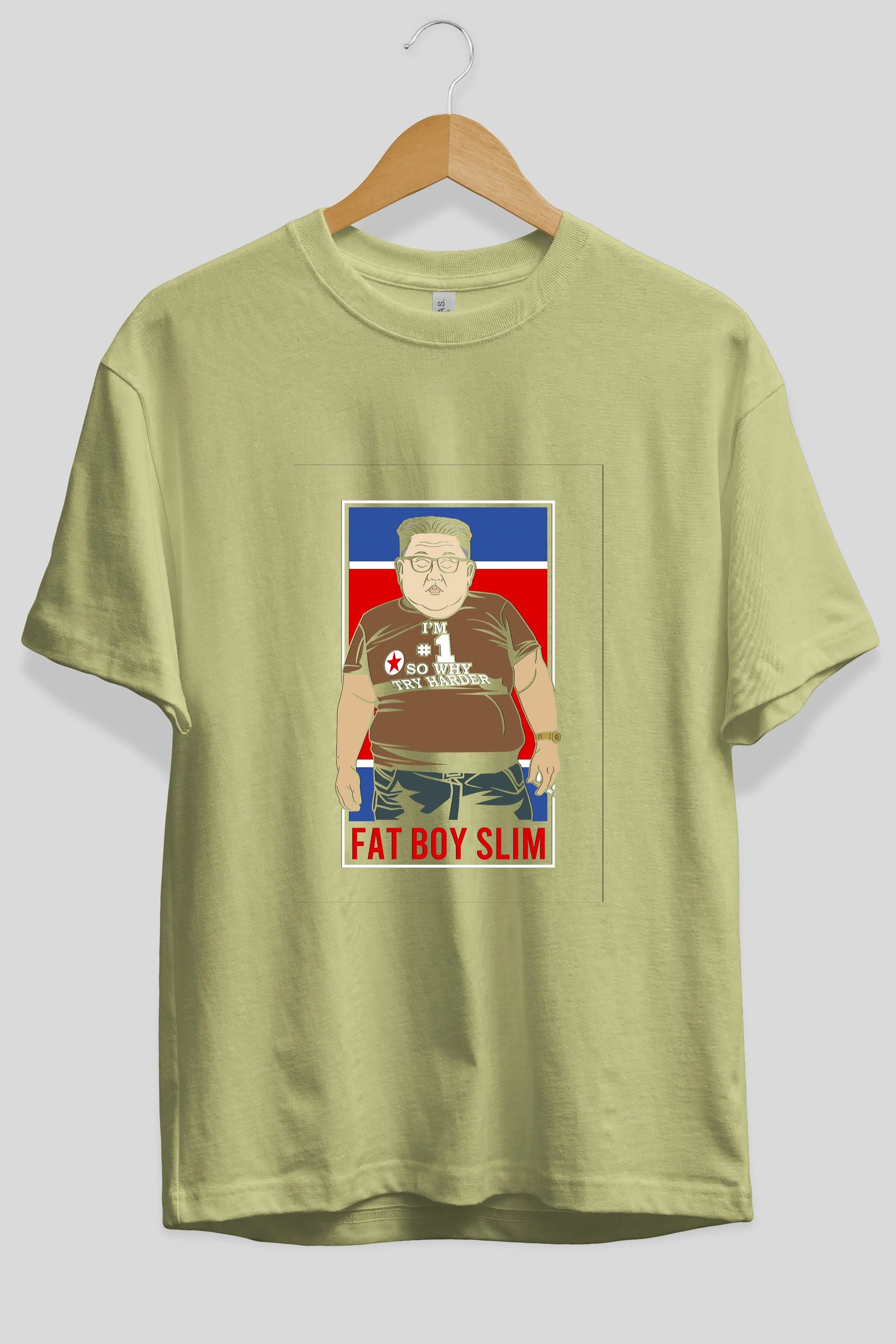 Fat Boy Slim Kim Jong Un Ön Baskılı Oversize t-shirt Erkek Kadın Unisex %100 Pamuk tişort