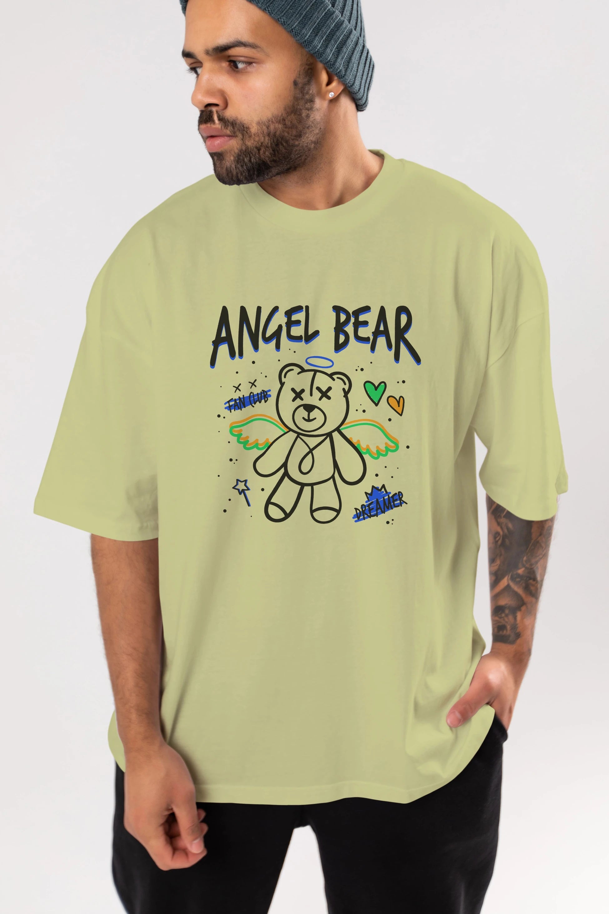 Angel Bear Ön Baskılı Oversize t-shirt Erkek Kadın Unisex