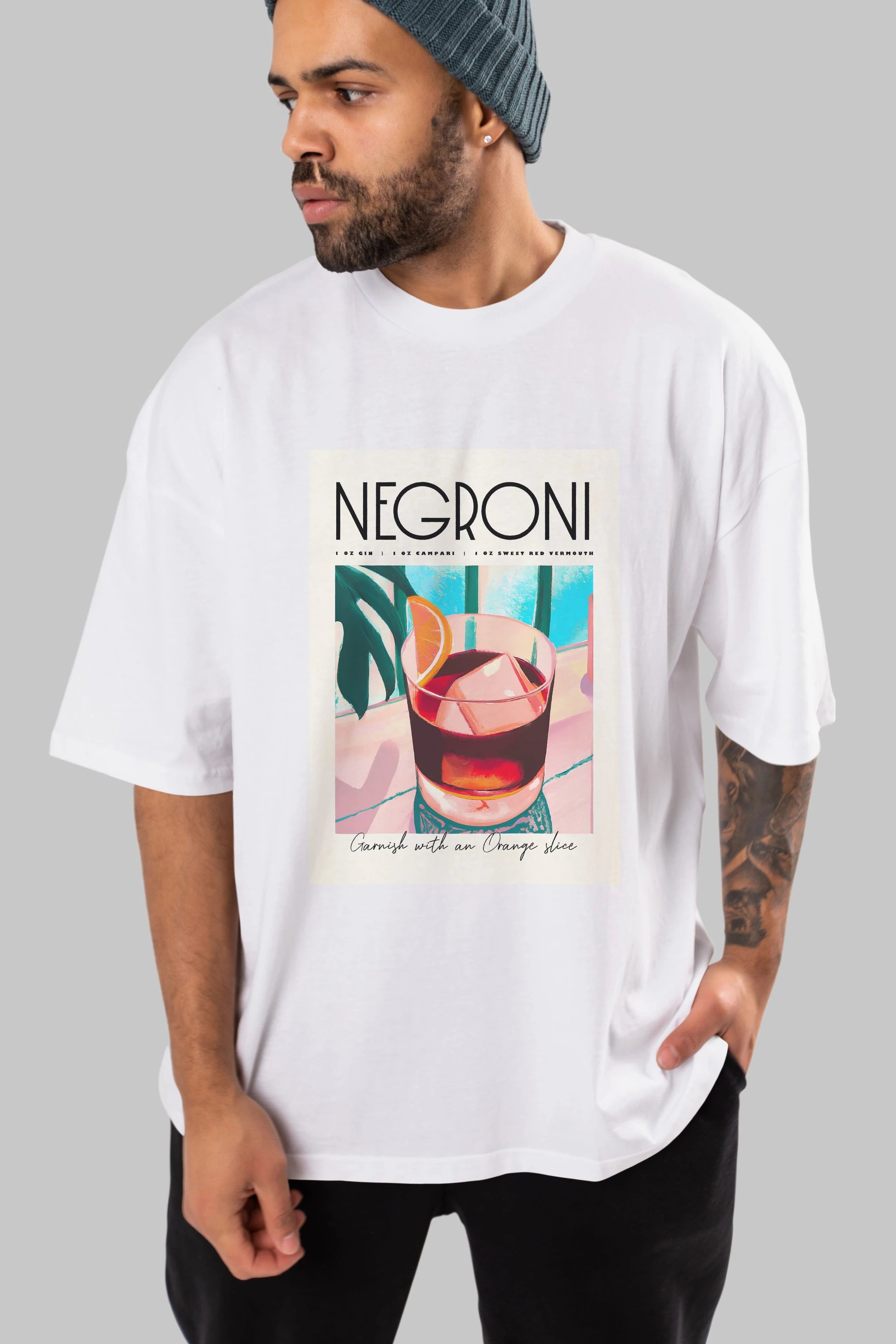 Negroni 4 Ön Baskılı Oversize t-shirt Erkek Kadın Unisex %100 Pamuk Bisiklet Yaka tişort