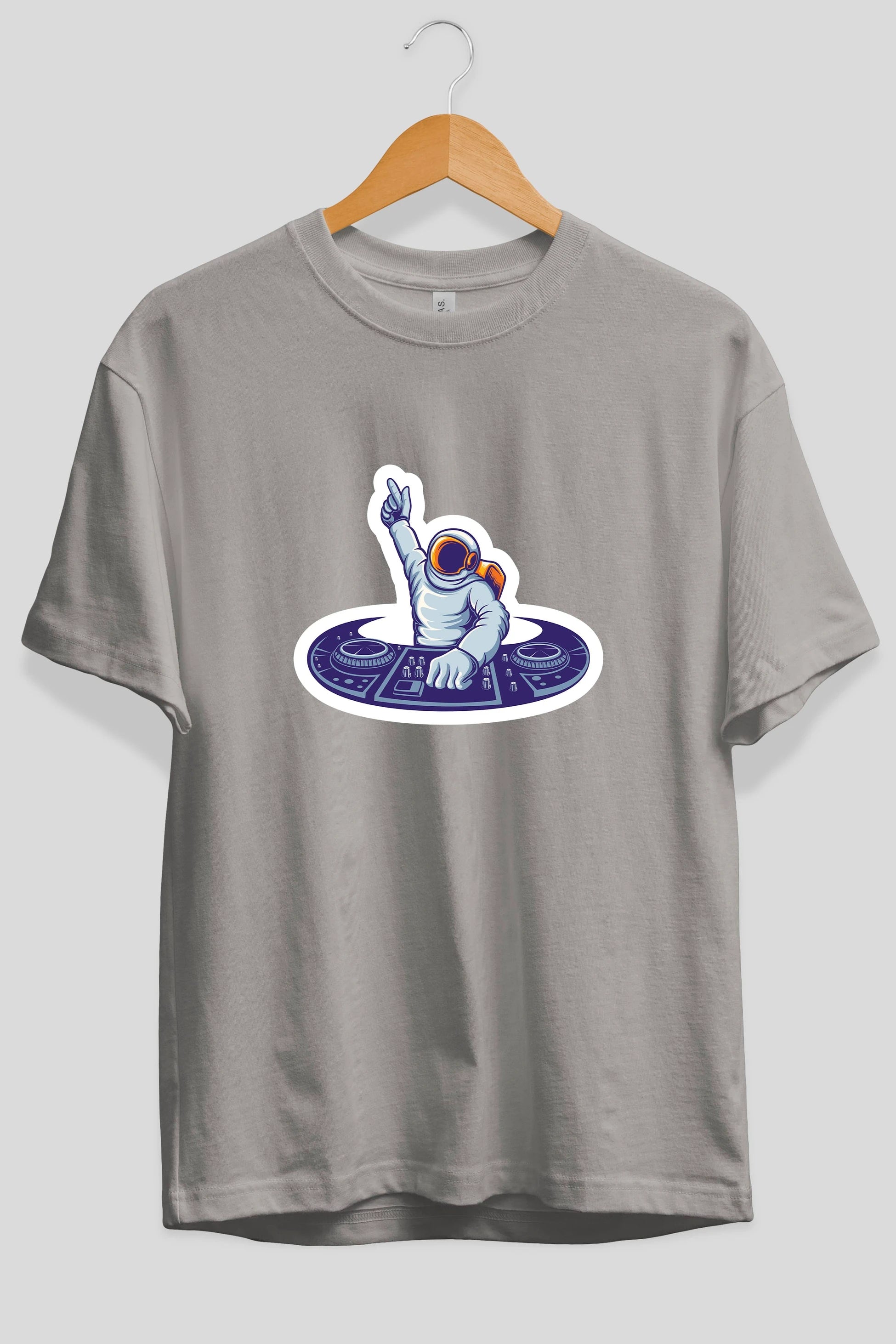Astronaut Disk Jockey Party Sticker Ön Baskılı Oversize t-shirt Erkek Kadın Unisex