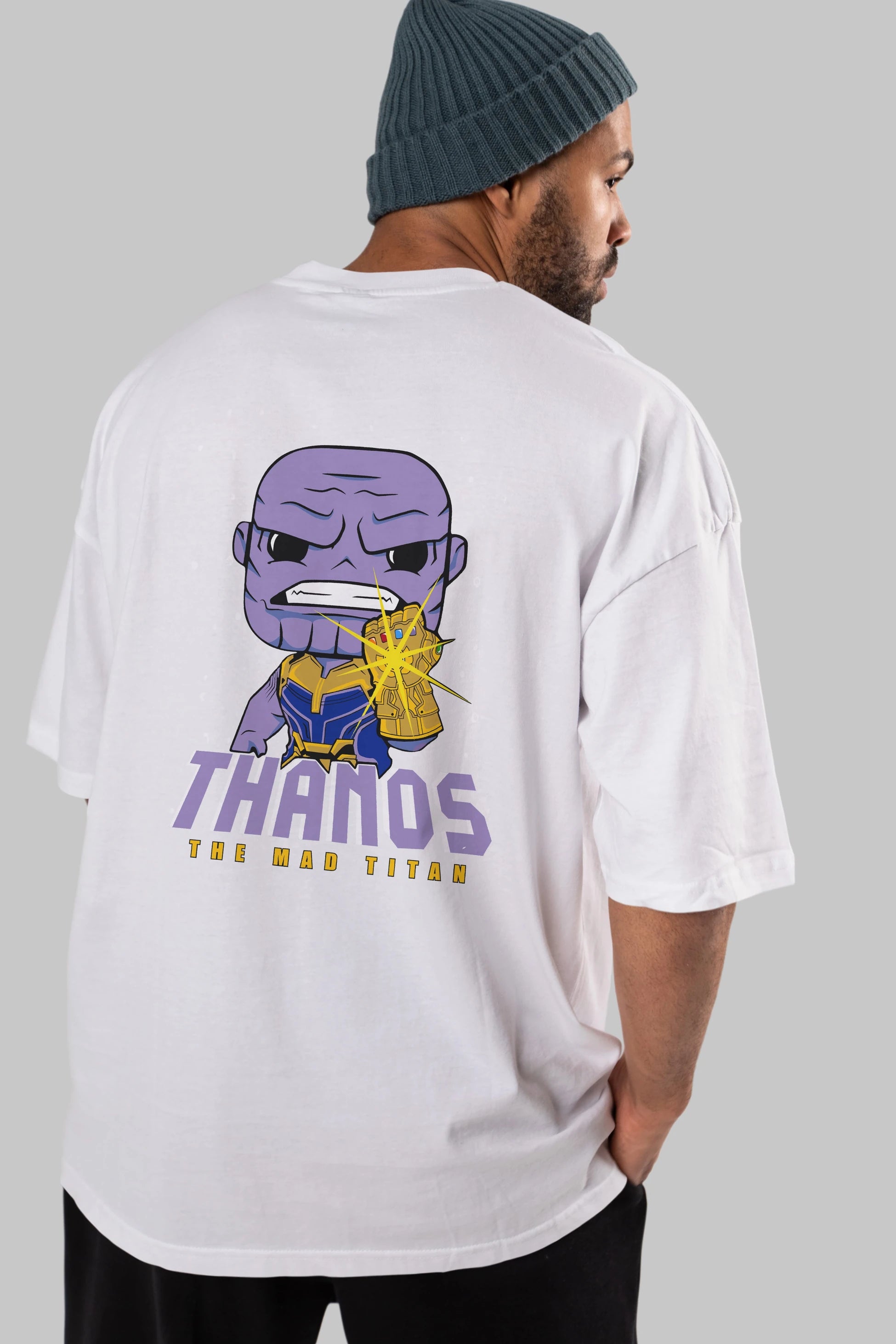 Thanos (1) Arka Baskılı Oversize t-shirt Erkek Kadın Unisex %100 Pamuk Bisiklet Yaka tişort