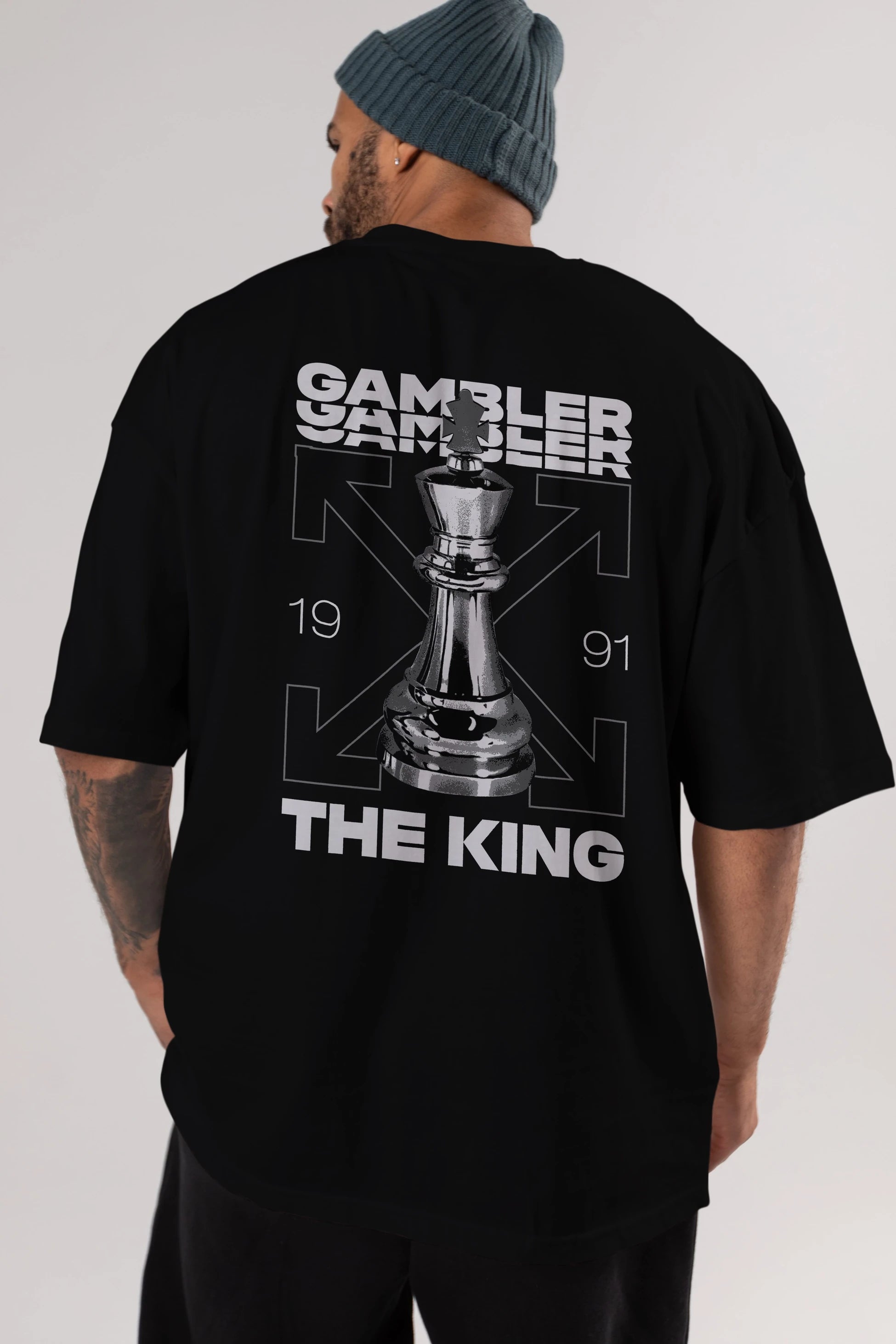 Gambler The King Arka Baskılı Oversize t-shirt Erkek Kadın Unisex