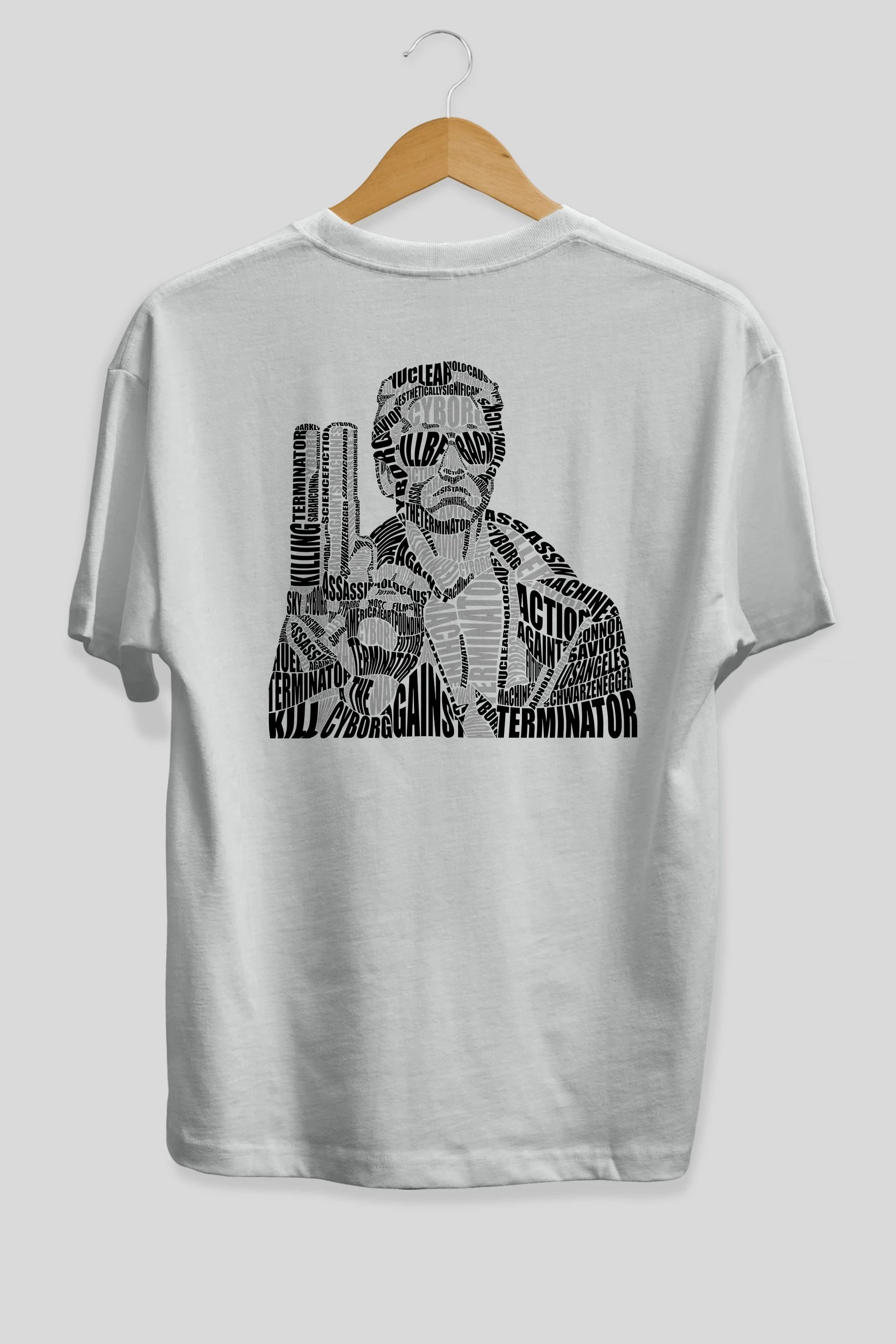 Terminator Calligram Arka Baskılı Oversize t-shirt %100 pamuk Erkek Kadın Unisex