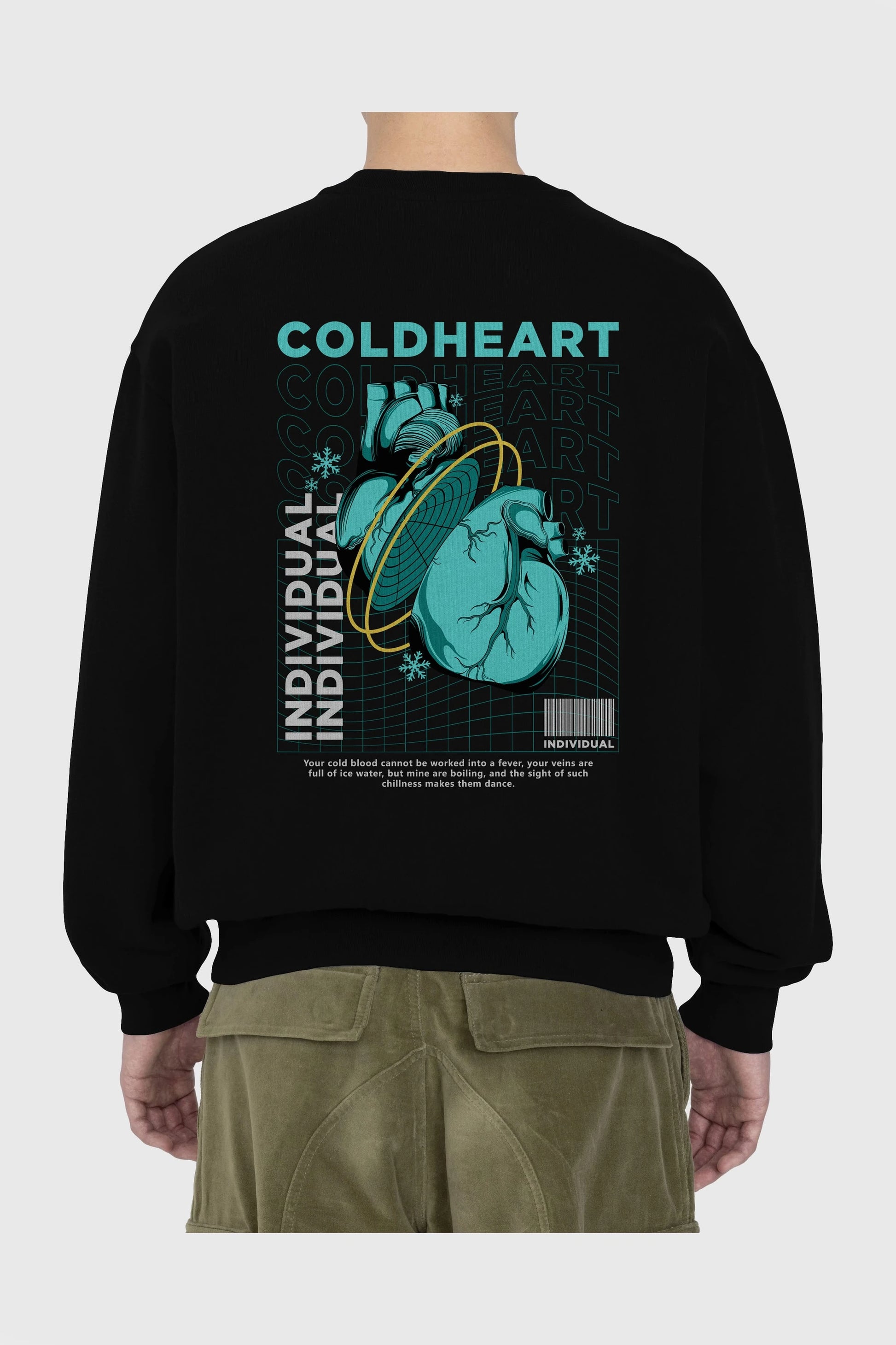 Cold Heart Arka Baskılı Oversize Sweatshirt Erkek Kadın Unisex